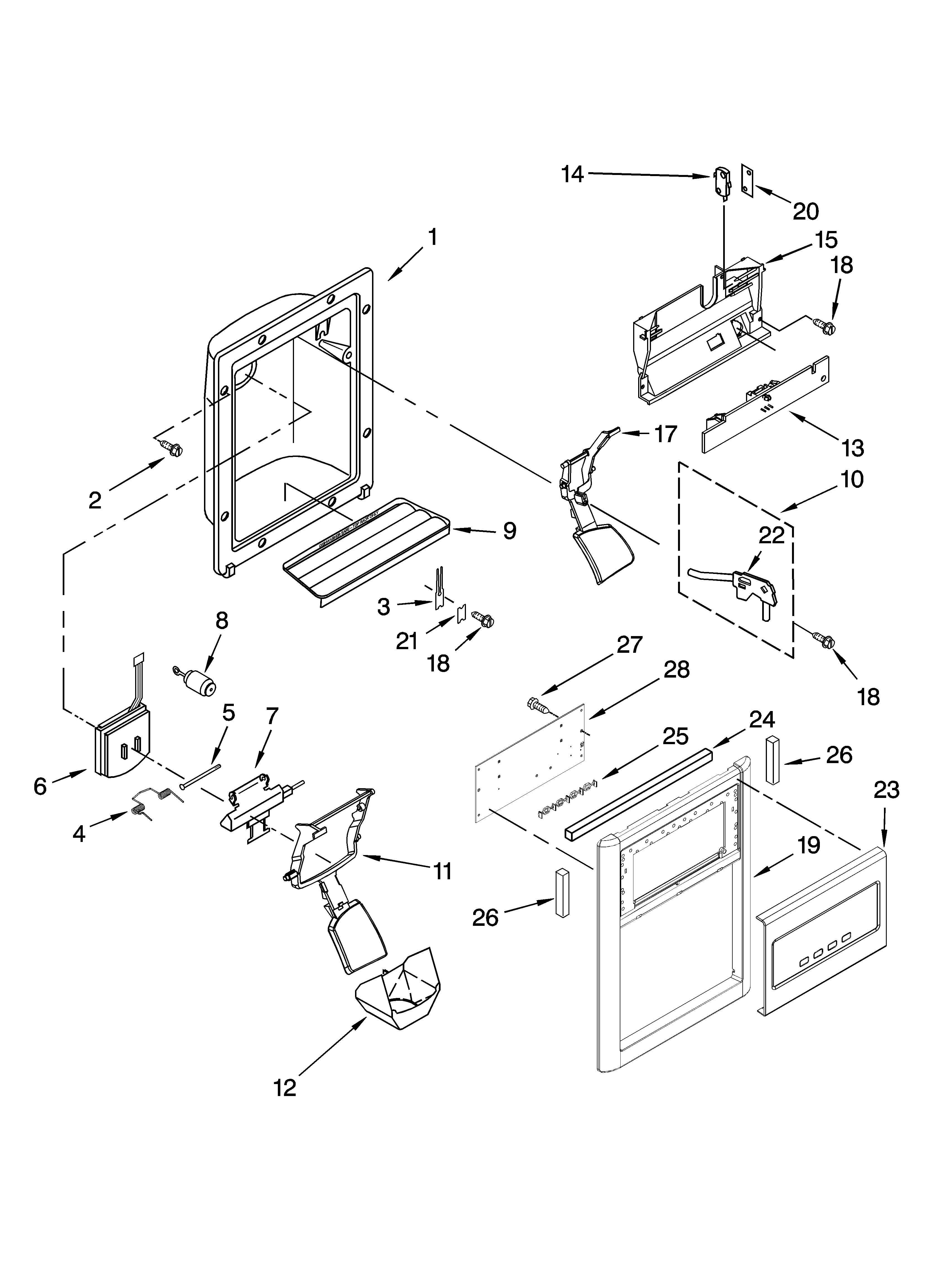 Whirlpool ED5PBAXVB01 dispenser front parts diagram