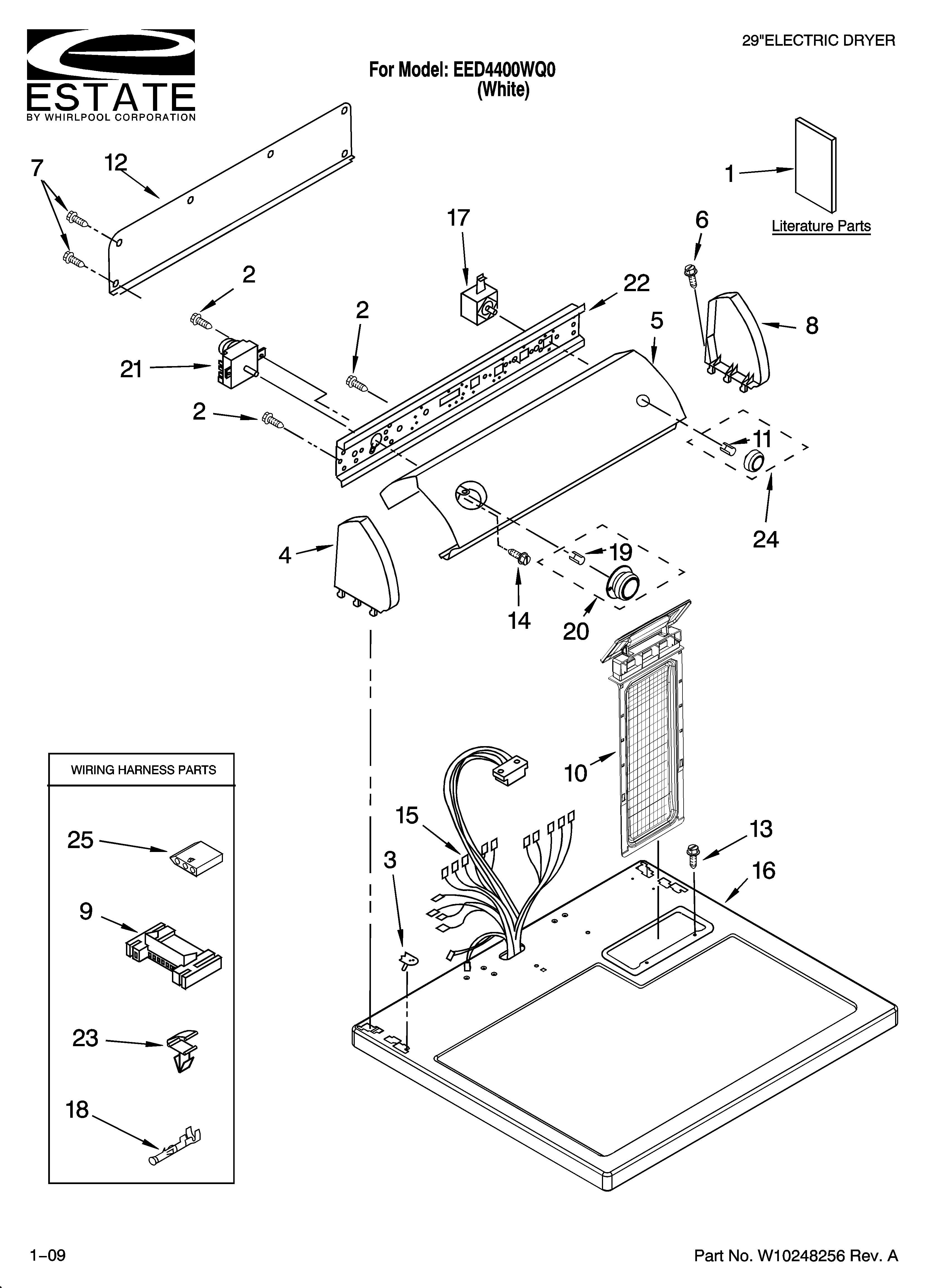 Estate EED4400WQ0 top and console parts diagram