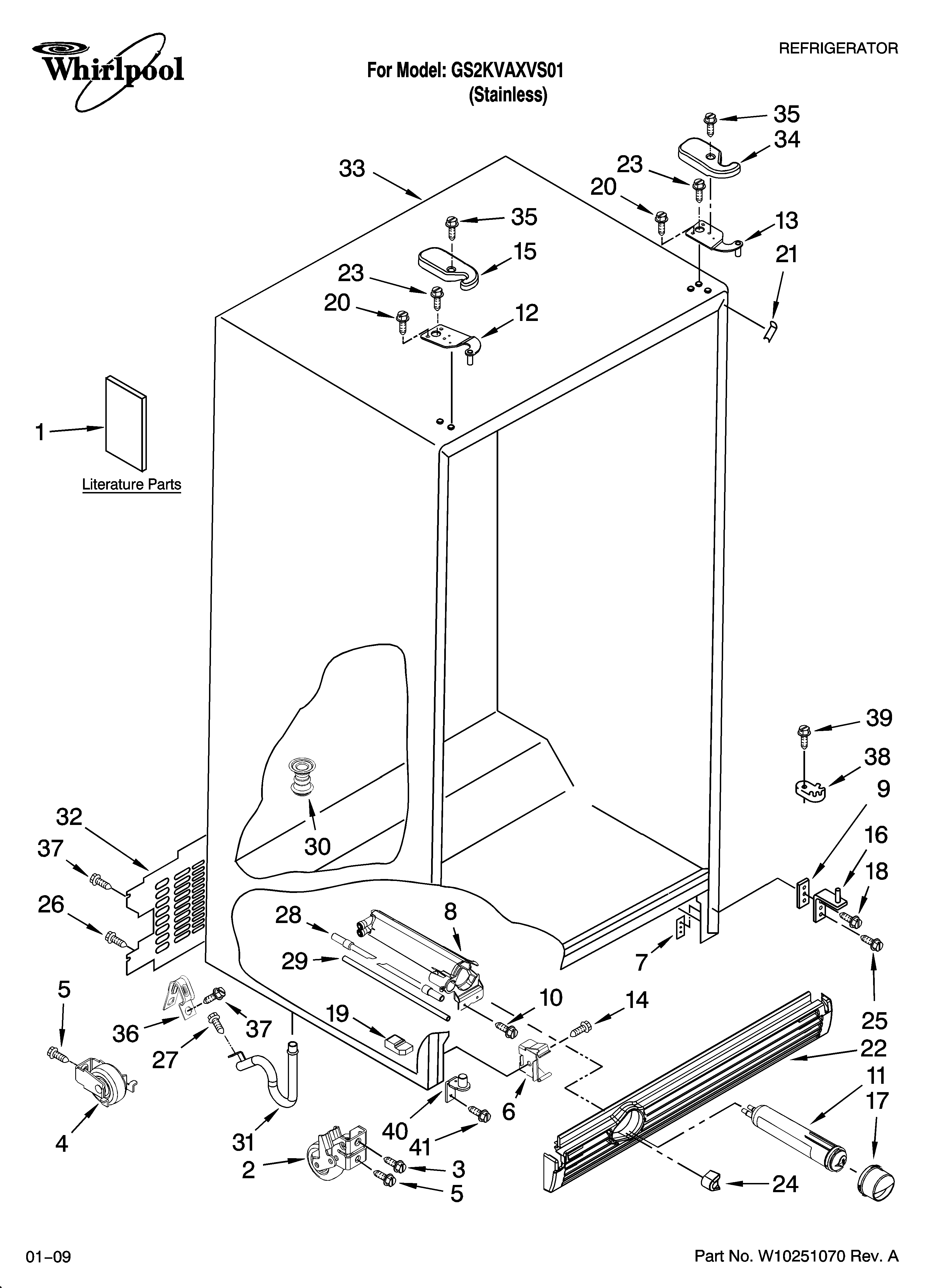 Whirlpool GS2KVAXVS01 cabinet parts diagram
