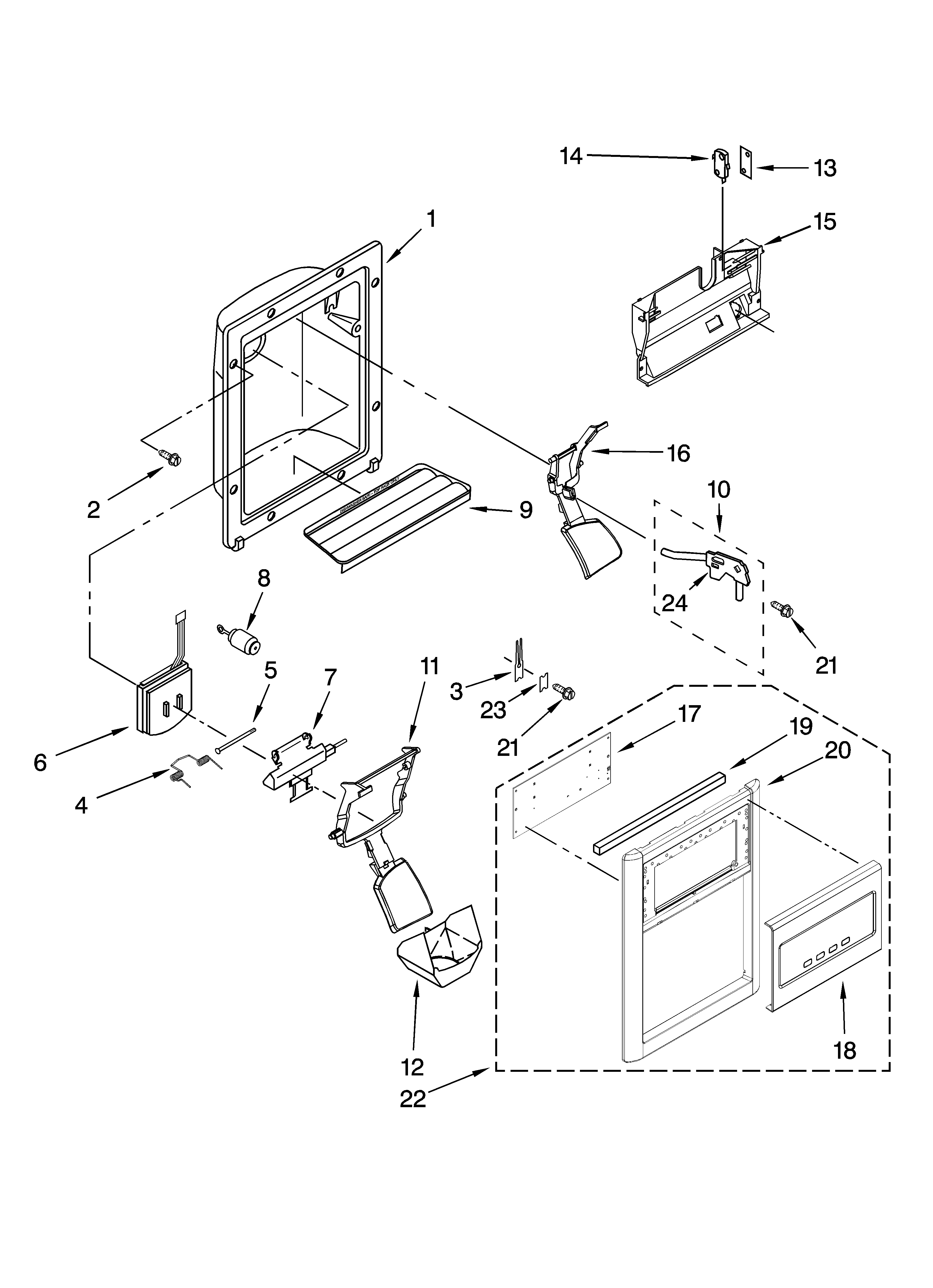 Whirlpool GS2KVAXVS01 dispenser front parts diagram