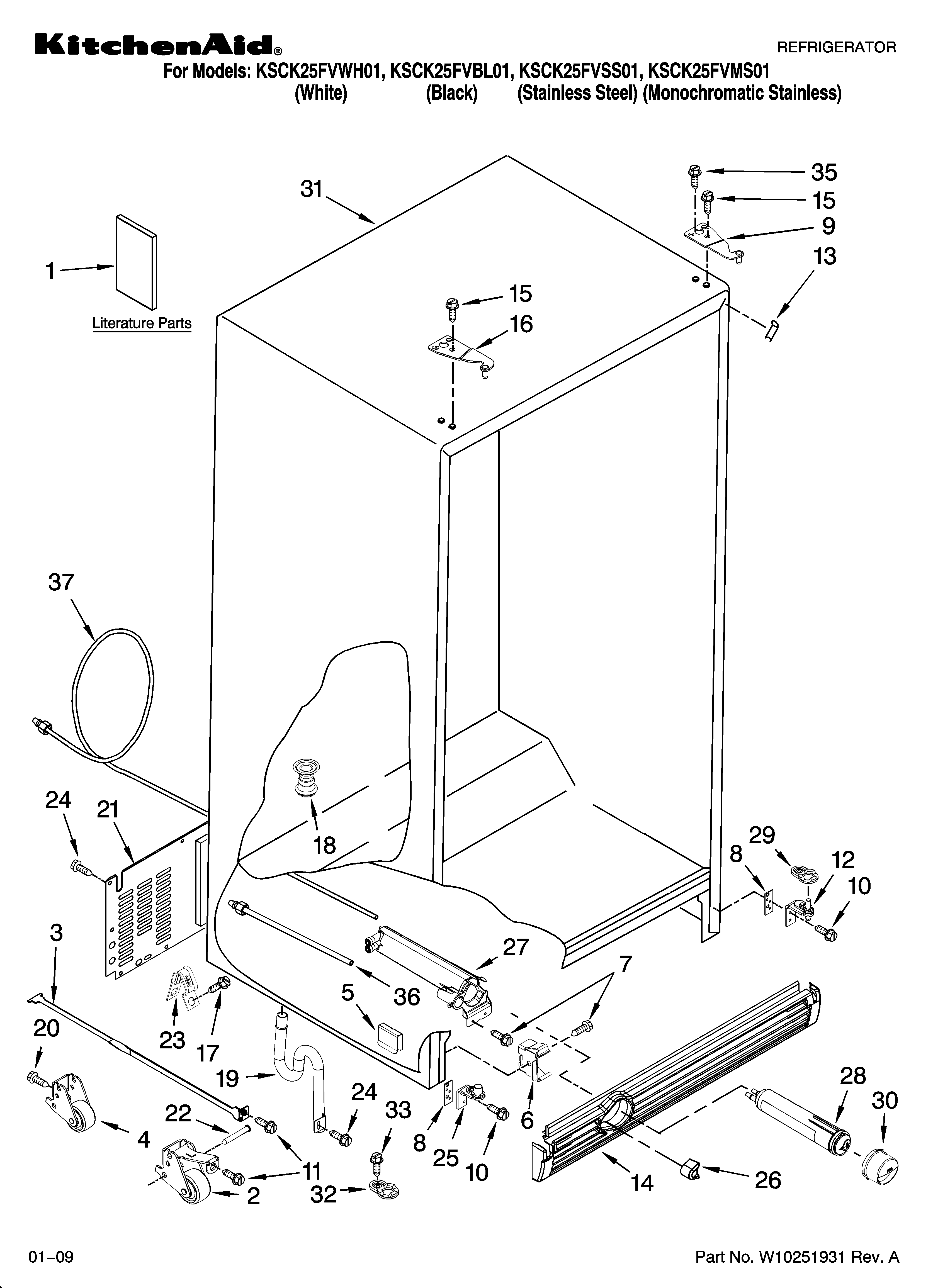 KitchenAid KSCK25FVSS01 cabinet parts diagram