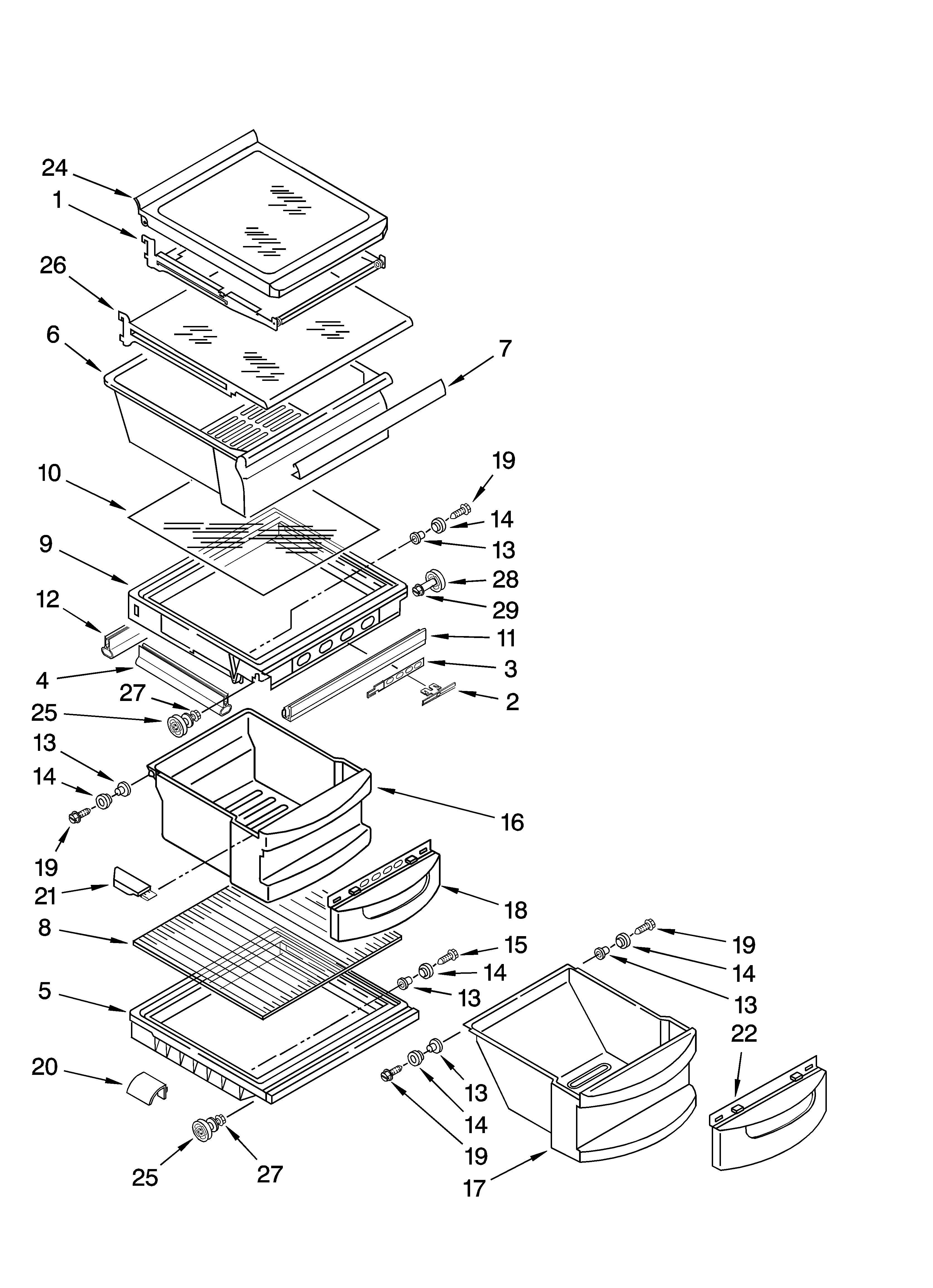 KitchenAid KSRG25FVMS01 refrigerator shelf parts diagram