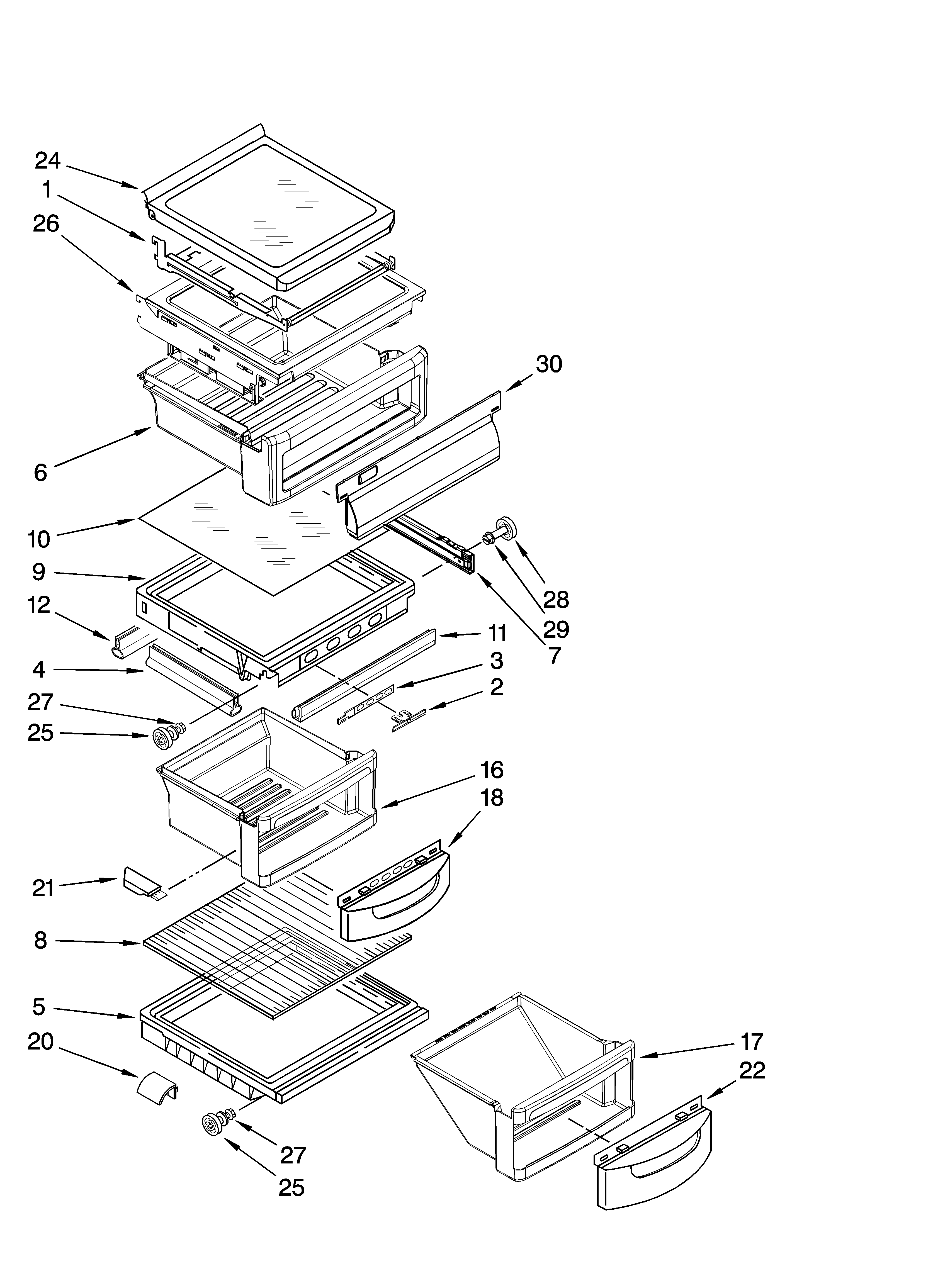 KitchenAid KSRK25FVMS02 refrigerator shelf parts diagram