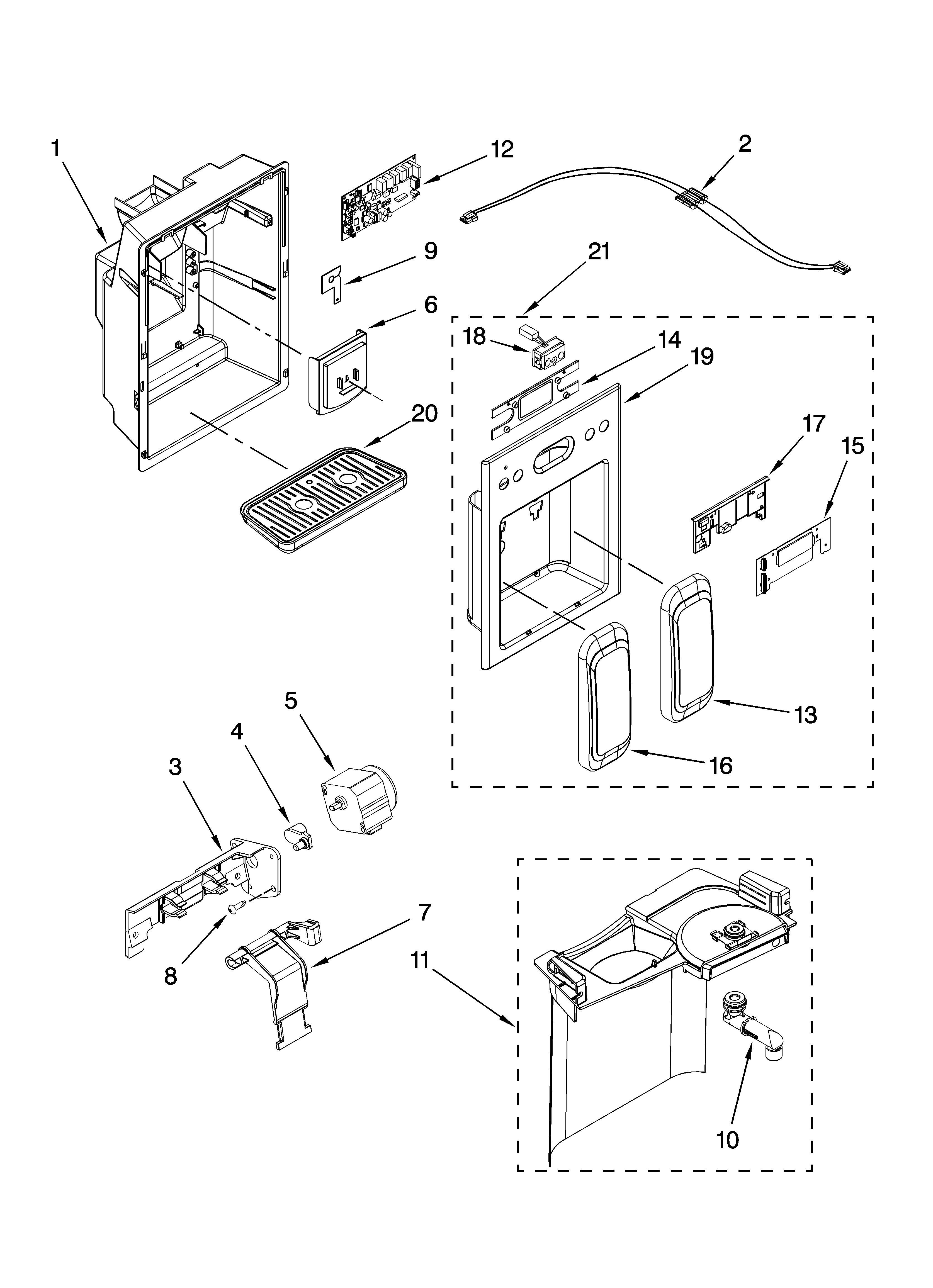 KitchenAid KSRS25RVWH03 dispenser front parts diagram