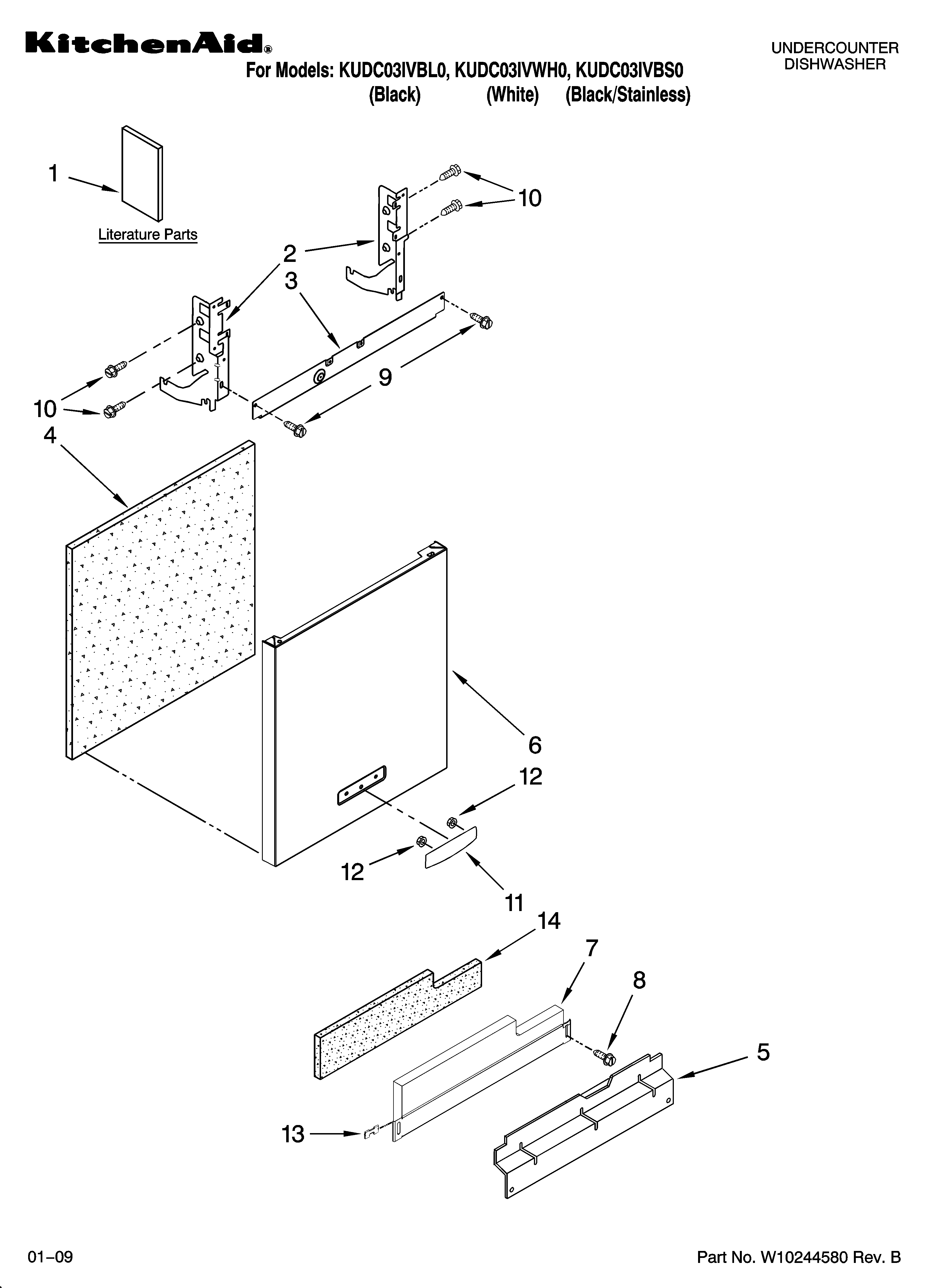 KitchenAid KUDC03IVBS0 door and panel parts diagram