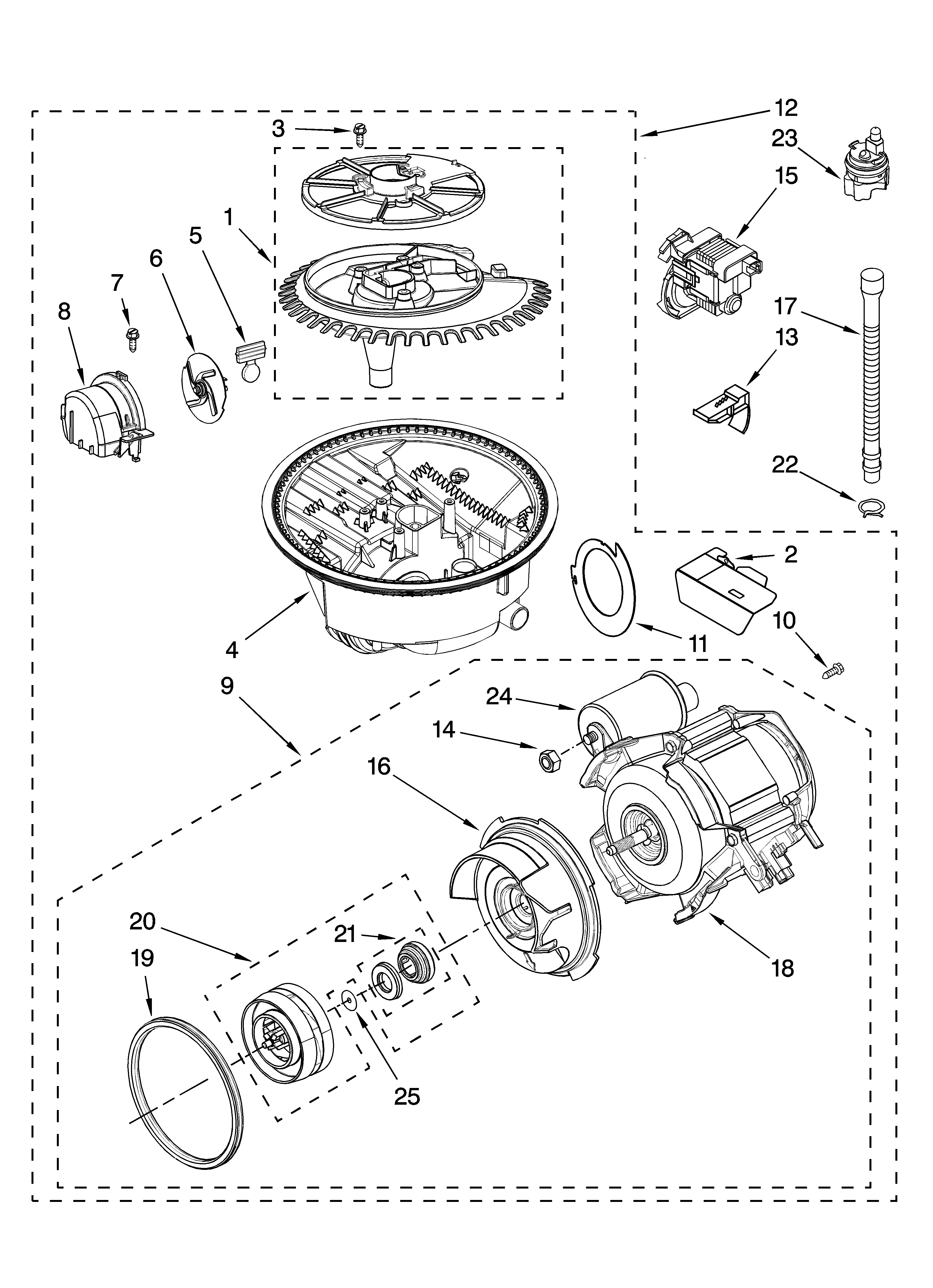 KitchenAid KUDC03IVBS0 pump and motor parts diagram