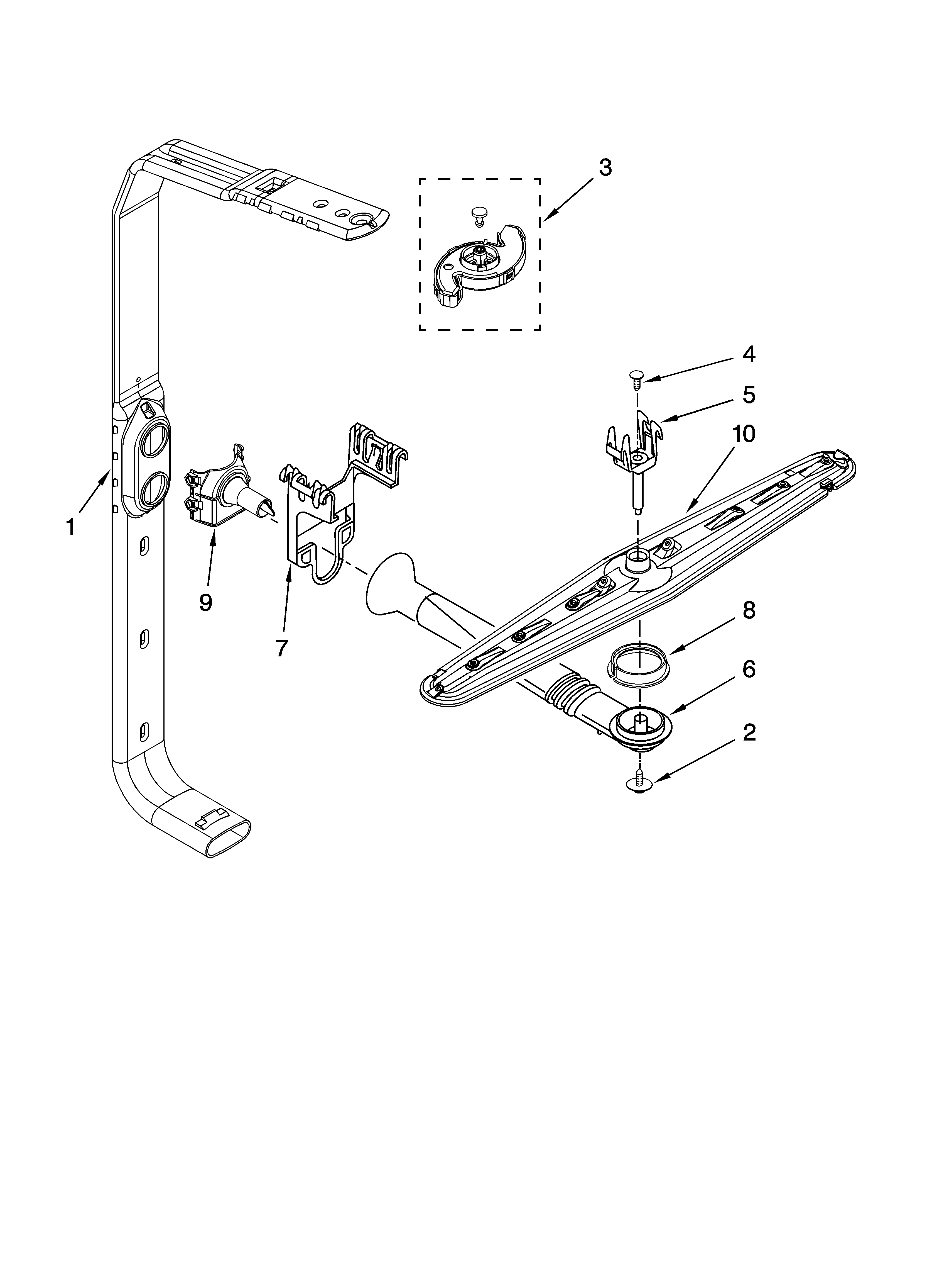 KitchenAid KUDC03IVBS0 upper wash and rinse parts diagram