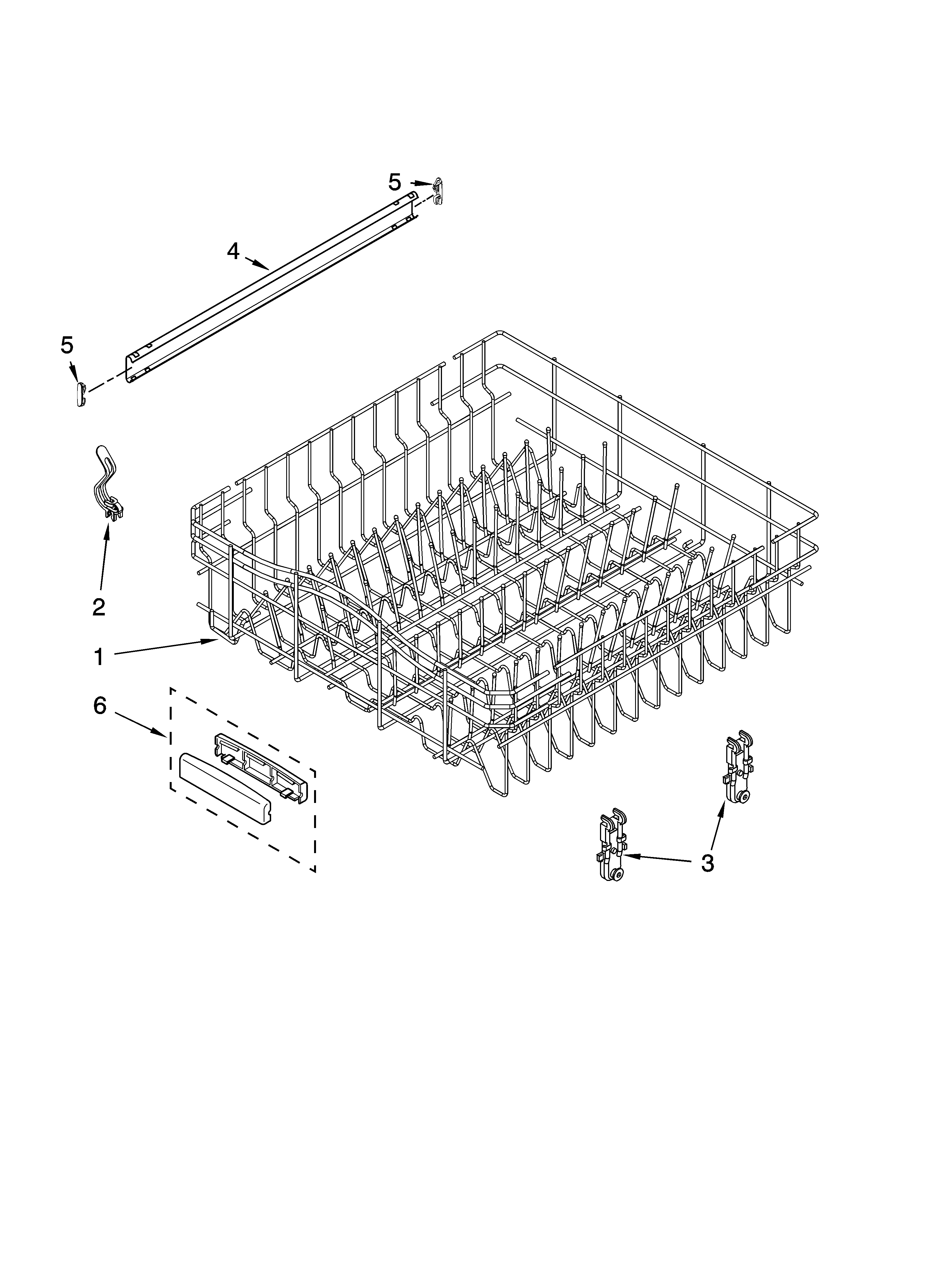 KitchenAid KUDC03IVBS0 upper rack and track parts diagram