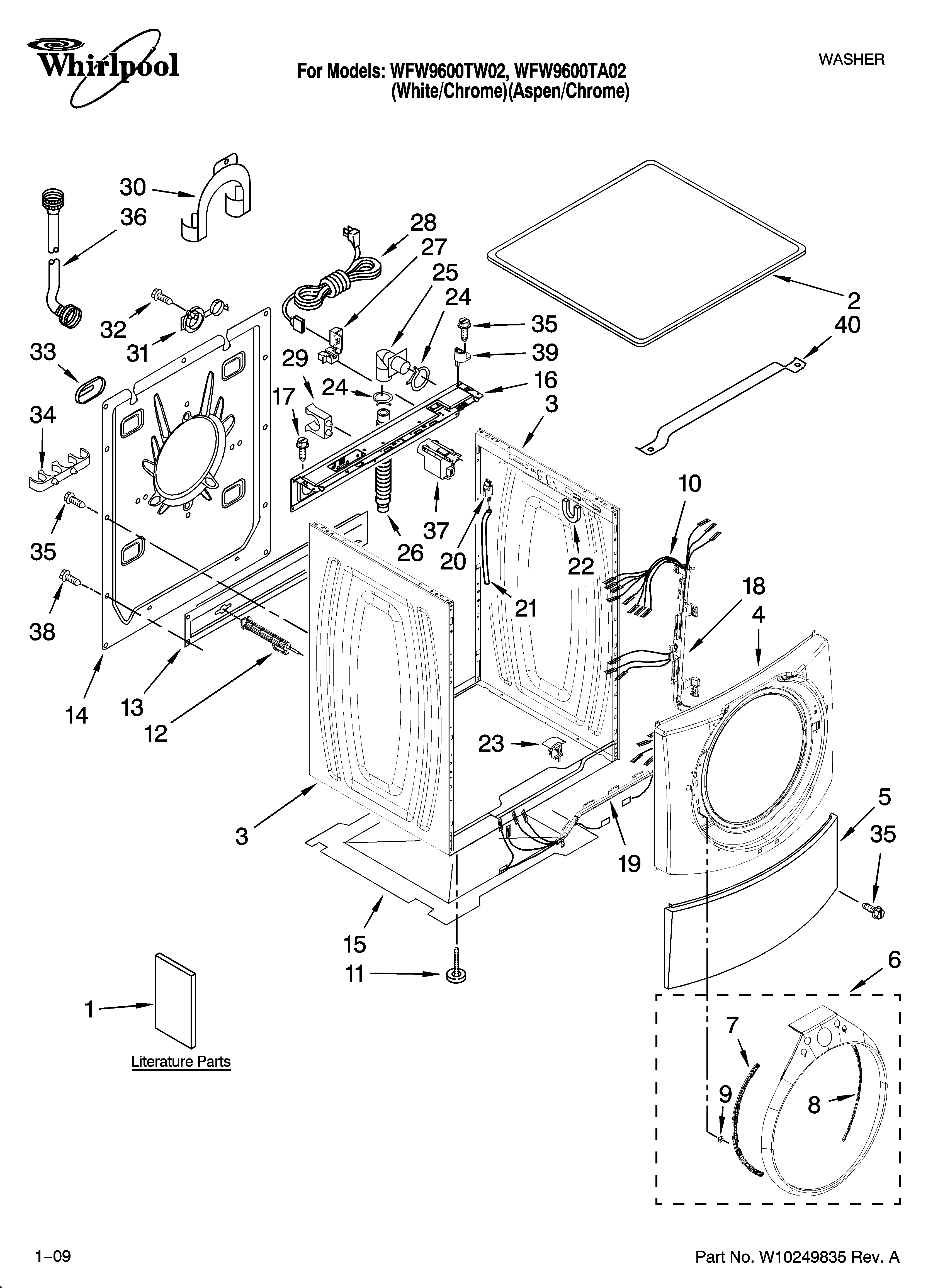 Whirlpool WFW9600TA02 top and cabinet parts diagram