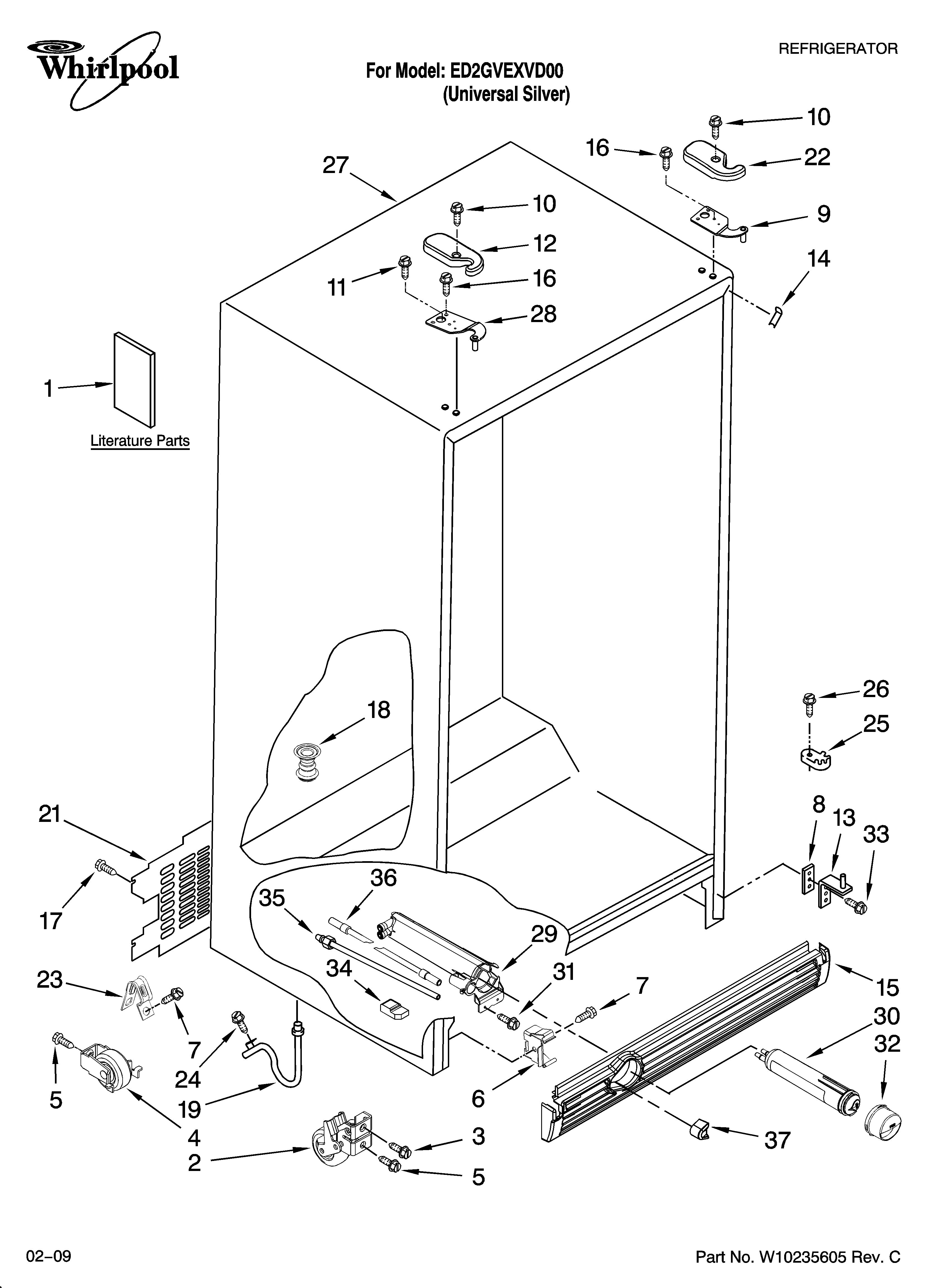 Whirlpool ED2GVEXVD00 cabinet parts diagram