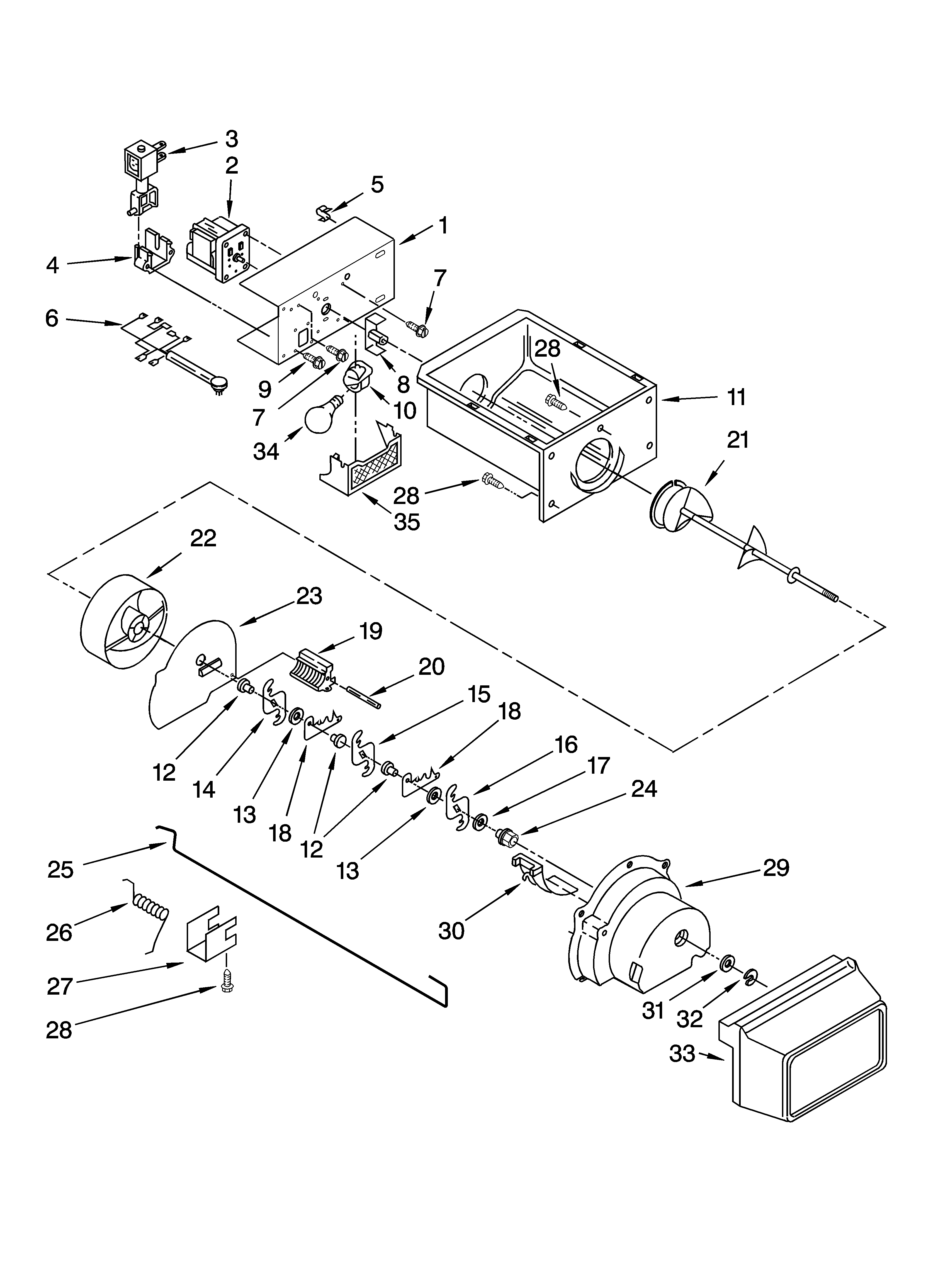 Whirlpool ED2GVEXVD00 motor and ice container parts diagram