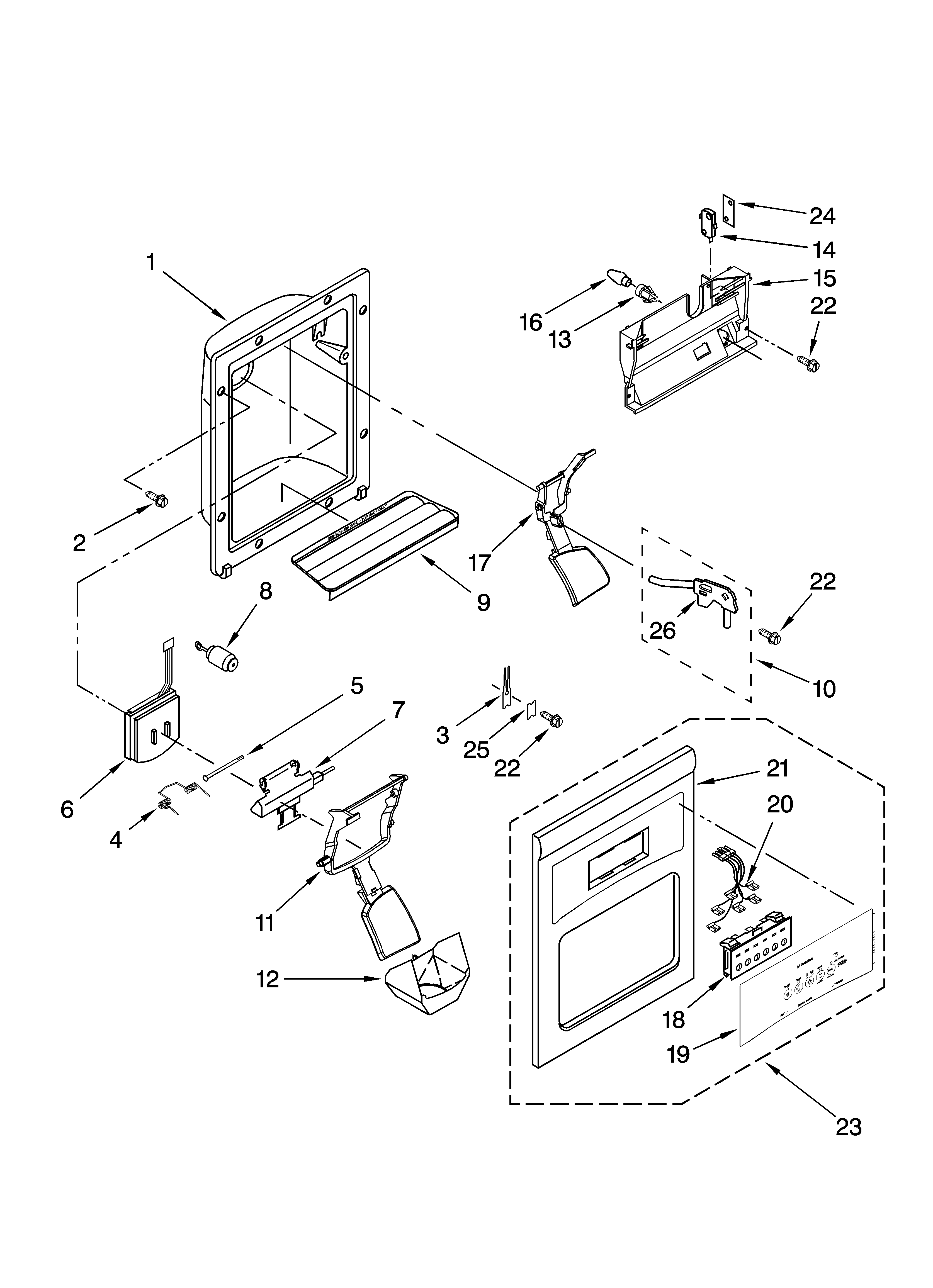 Whirlpool ED2GVEXVD00 dispenser front parts diagram