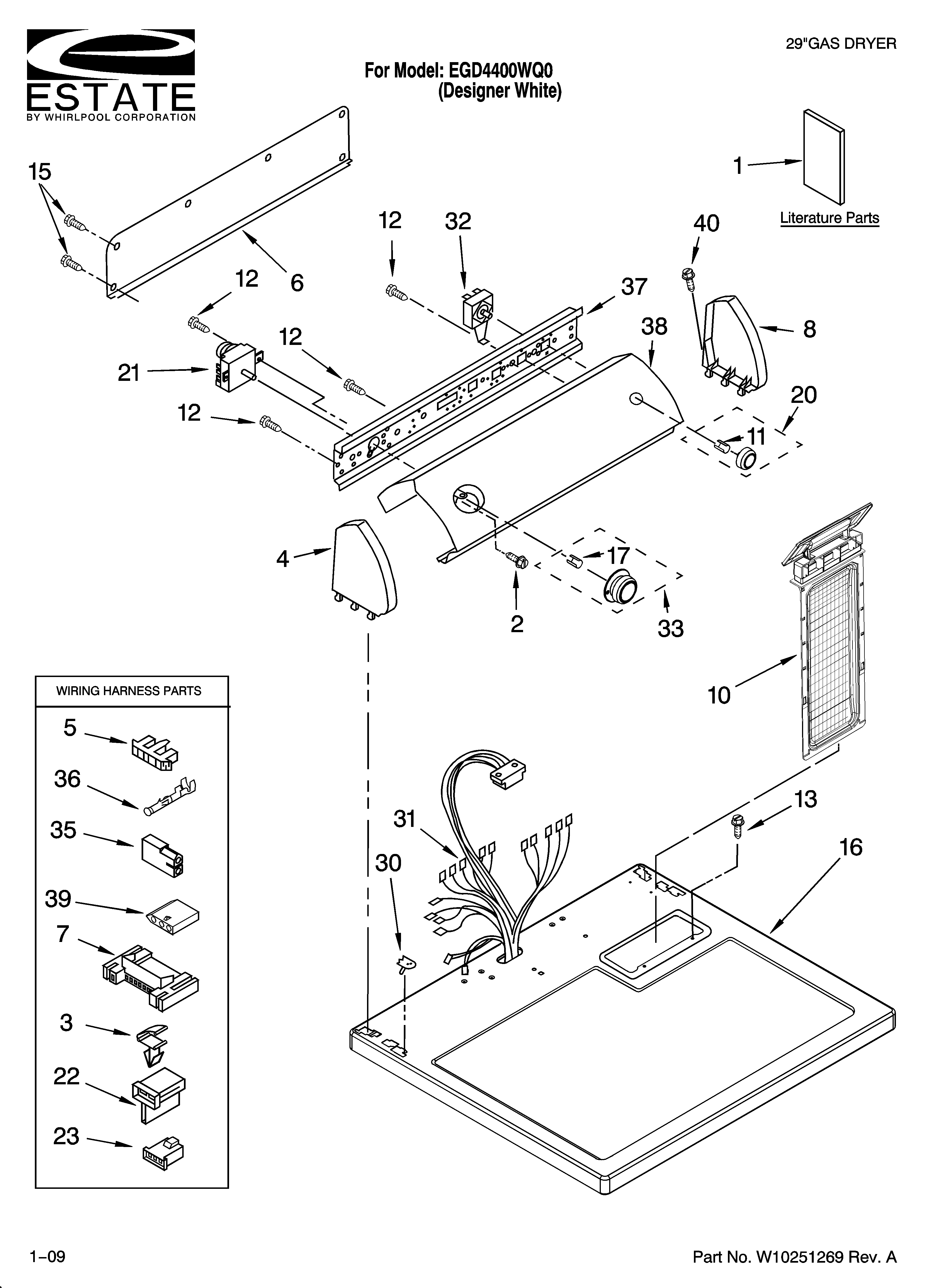 Estate EGD4400WQ0 top and console parts diagram