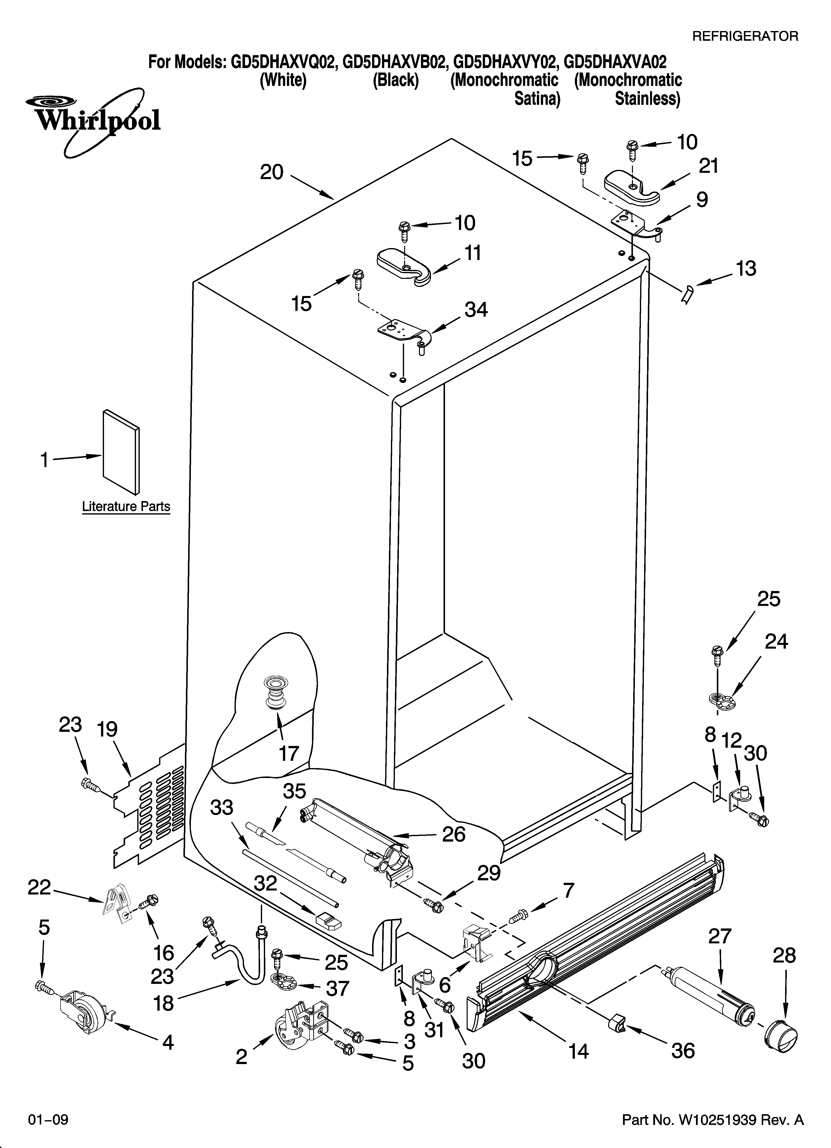 Whirlpool GD5DHAXVY02 cabinet parts diagram