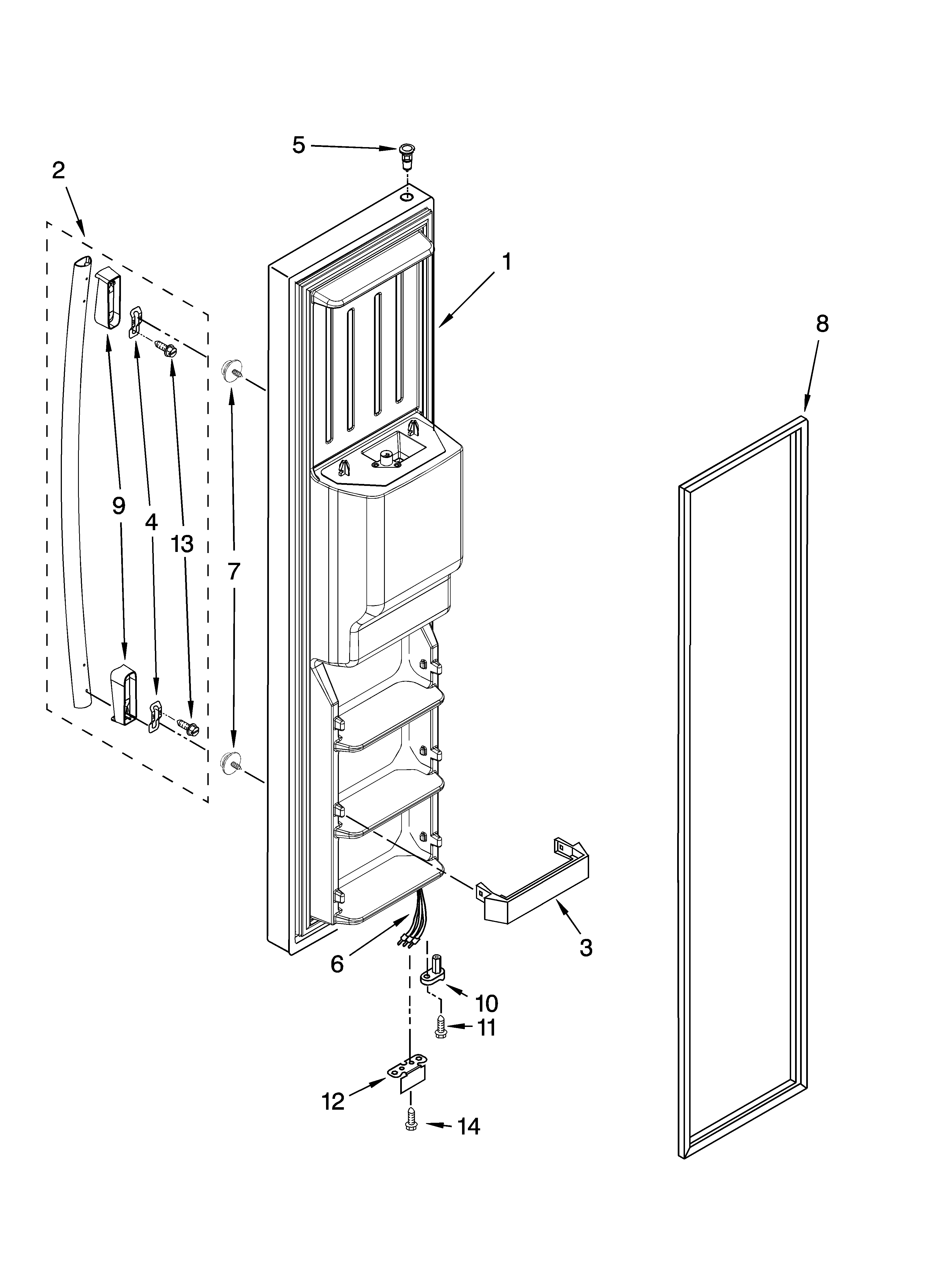 Whirlpool GD5DHAXVY02 freezer door parts diagram