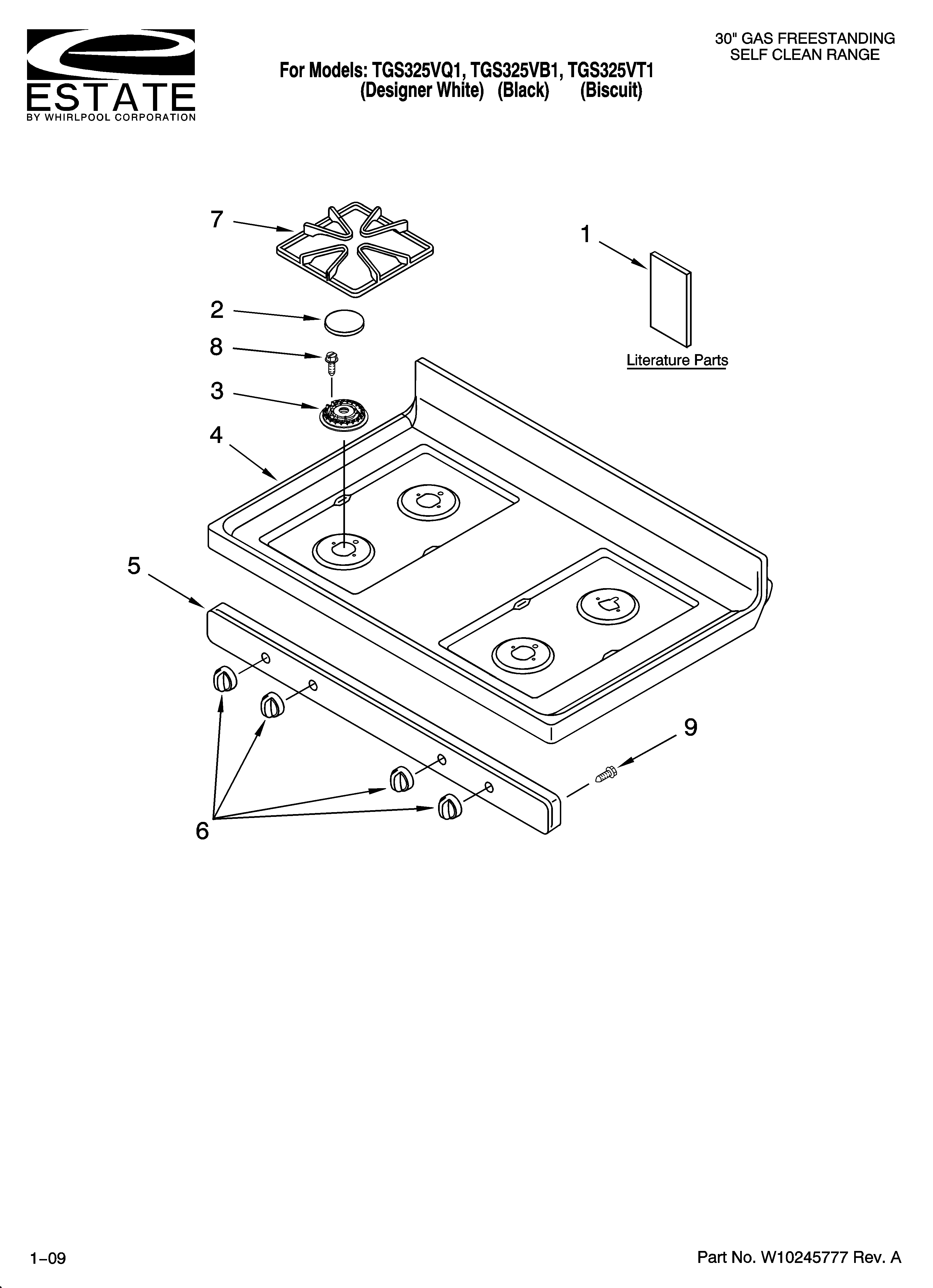 Estate TGS325VQ1 cooktop parts diagram