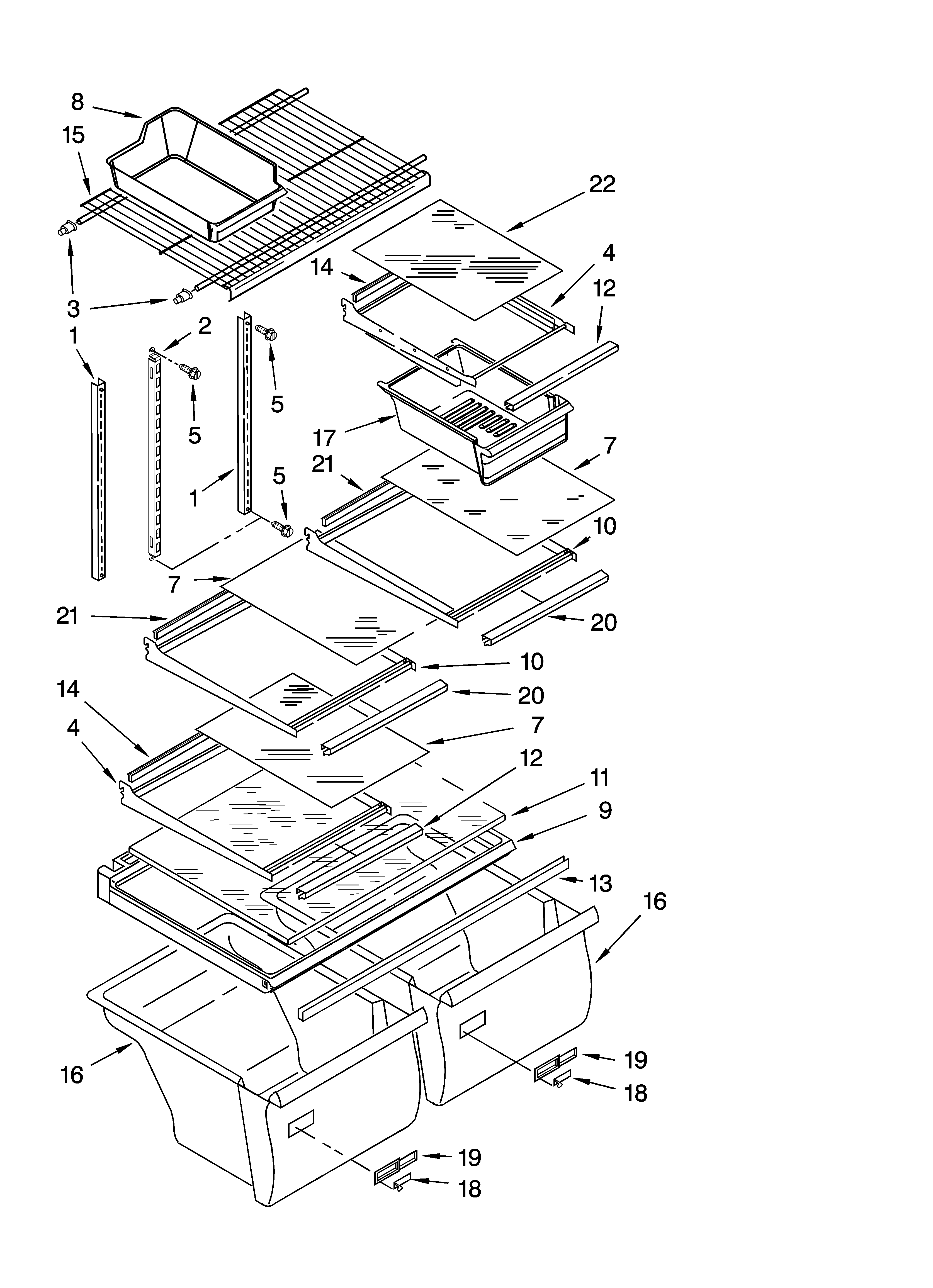 Whirlpool W2RXEMMWB00 shelf parts diagram