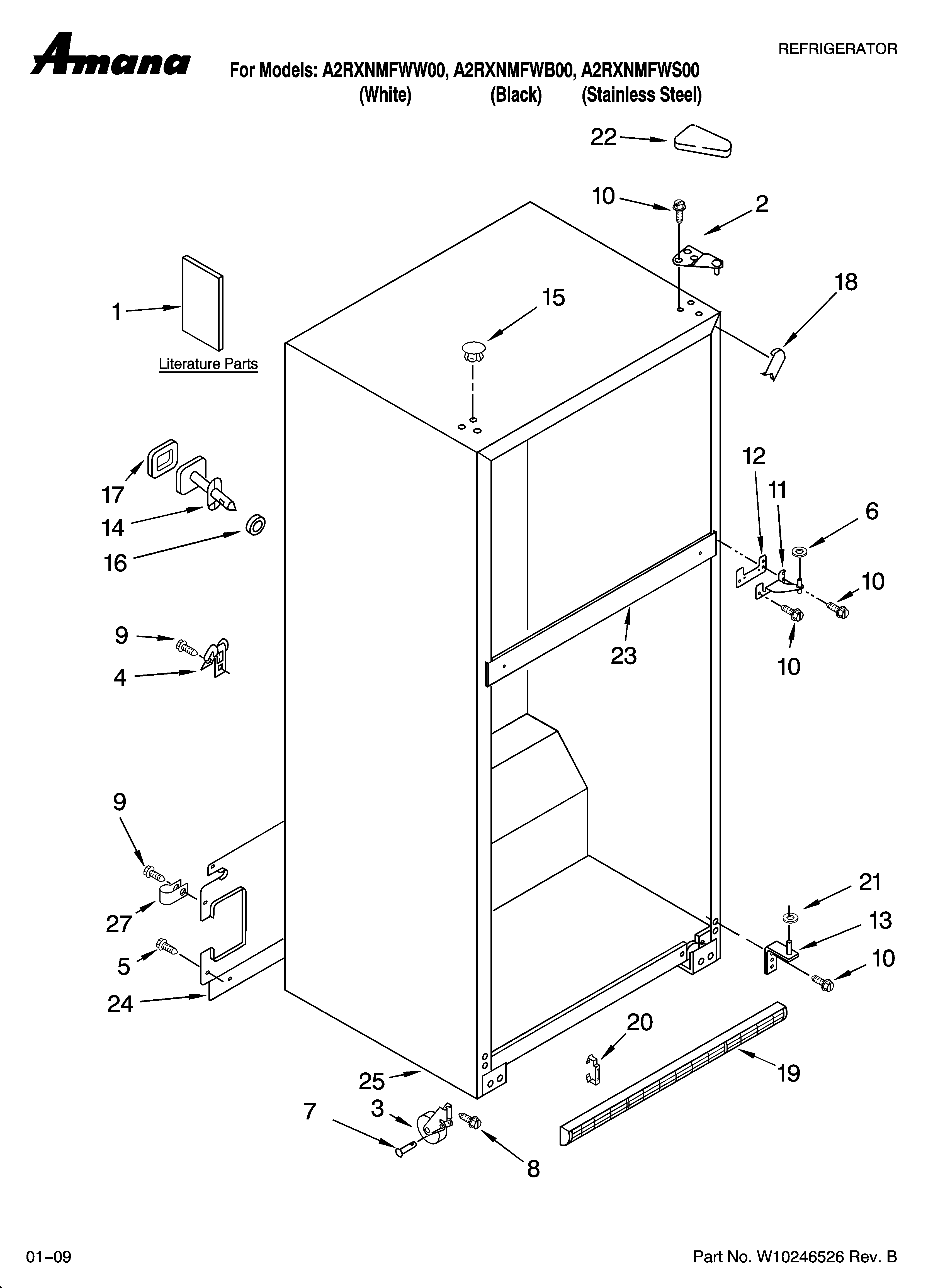 Amana A2RXNMFWB00 cabinet parts diagram