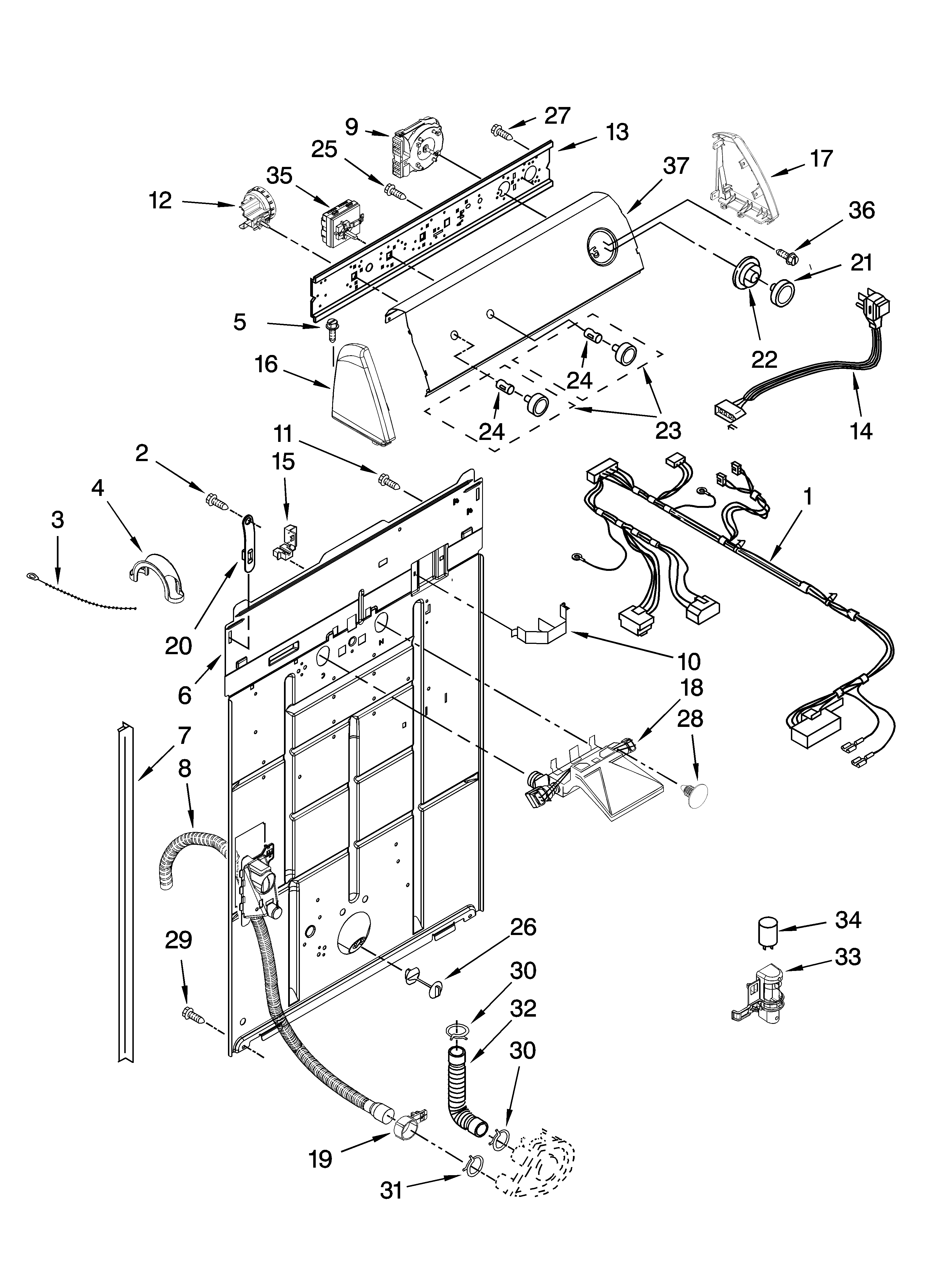 Admiral ATW4475VQ0 controls and rear panel parts diagram
