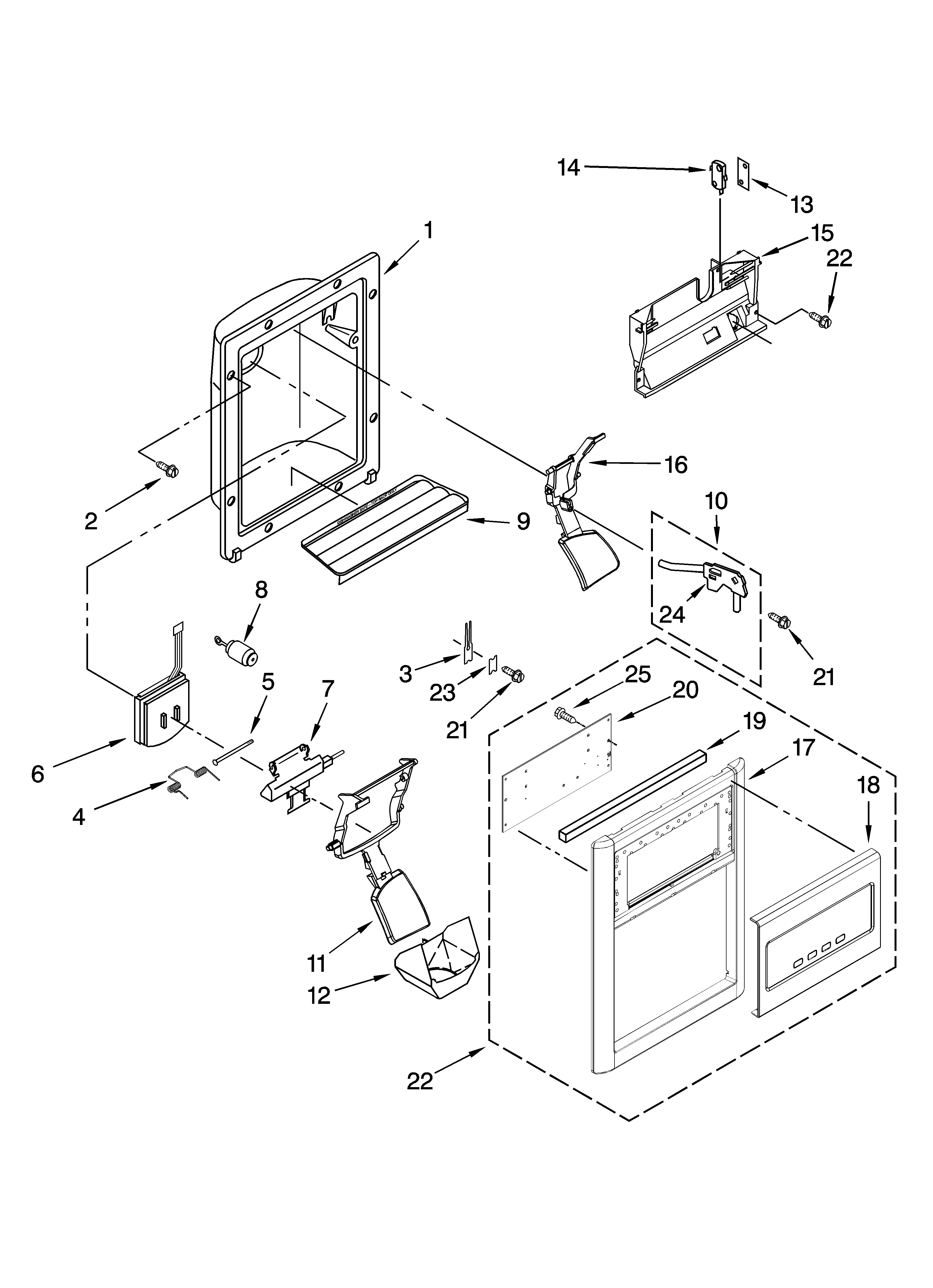Maytag MSD2254VEY01 dispenser front parts diagram