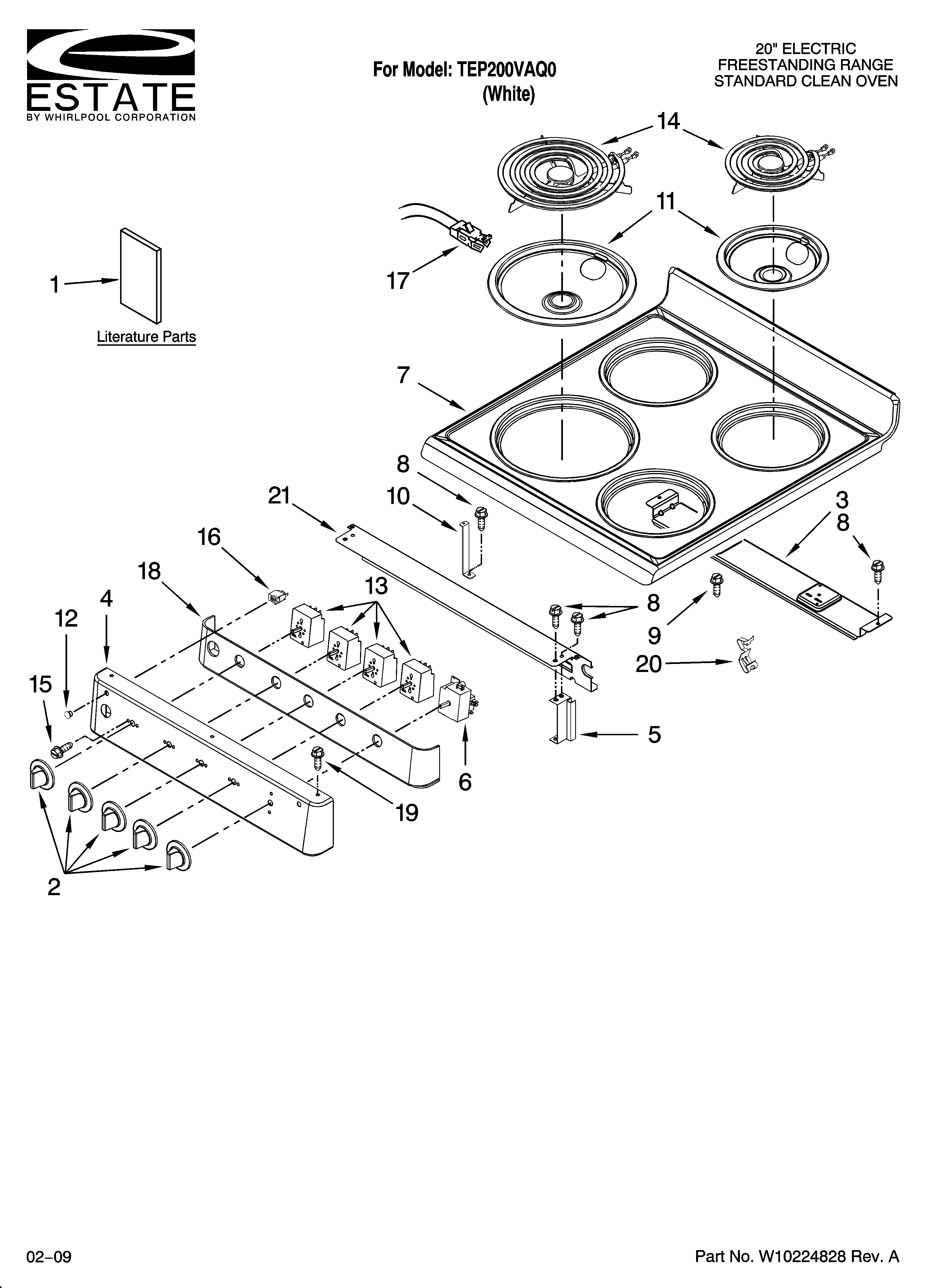 Estate TEP200VAQ0 cooktop parts diagram