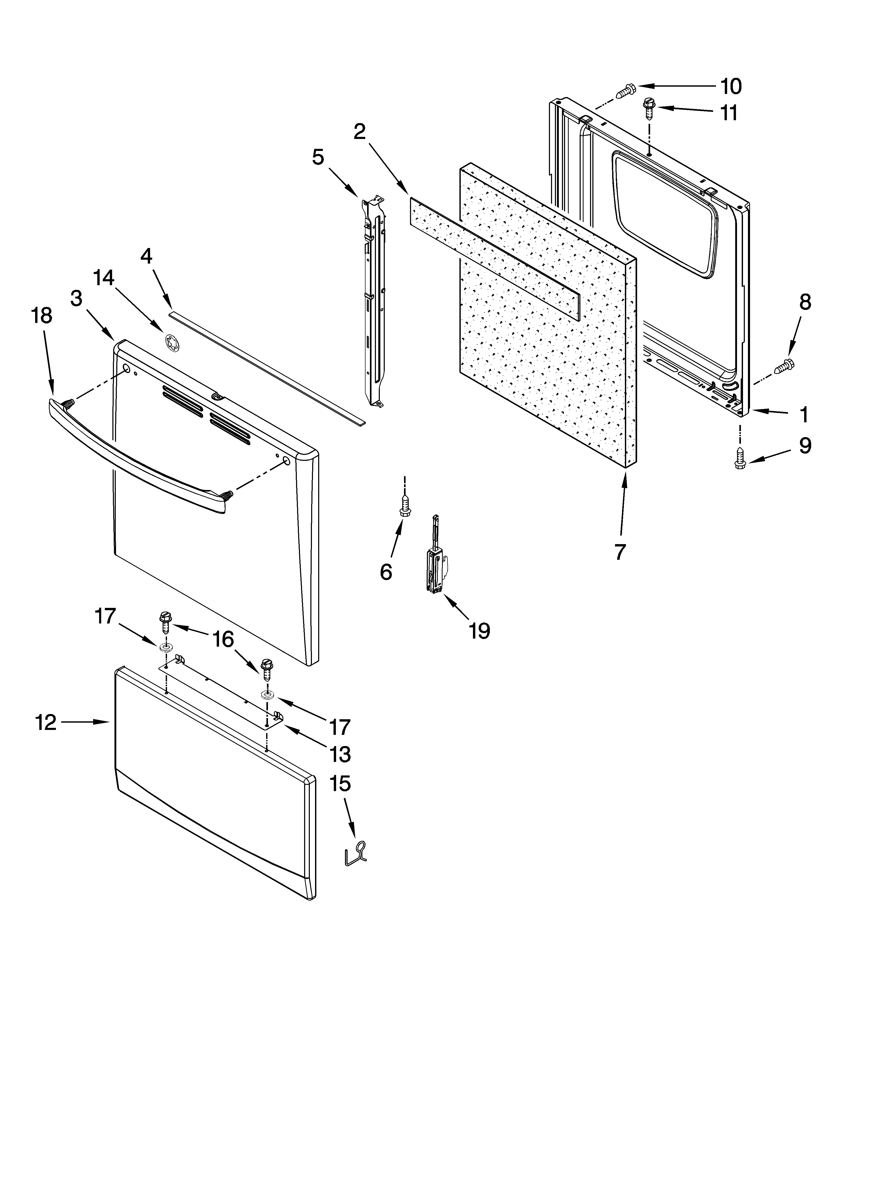 Estate TEP200VAQ0 oven door and drawer parts diagram