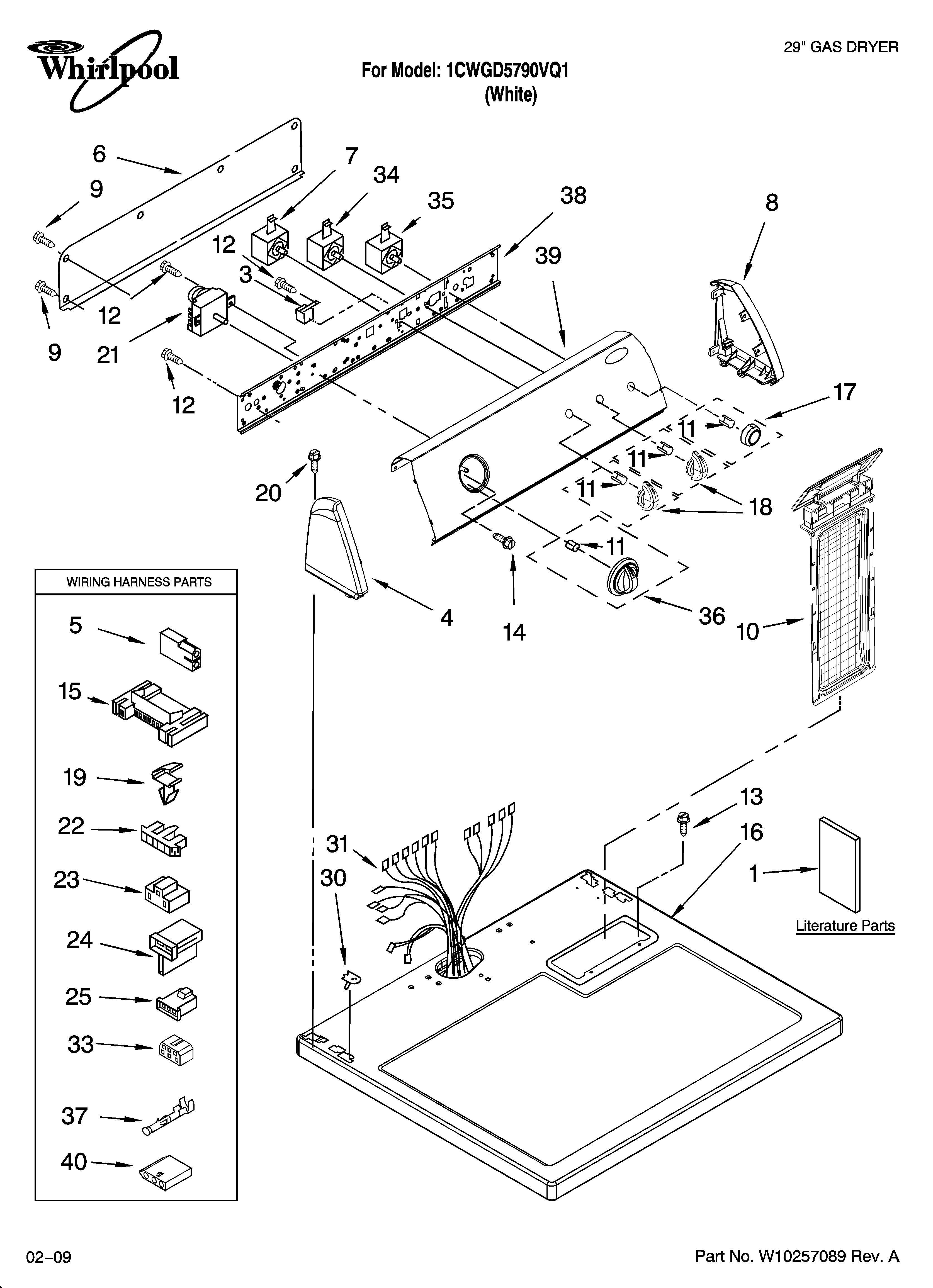 Whirlpool 1CWGD5790VQ1 top and console parts diagram