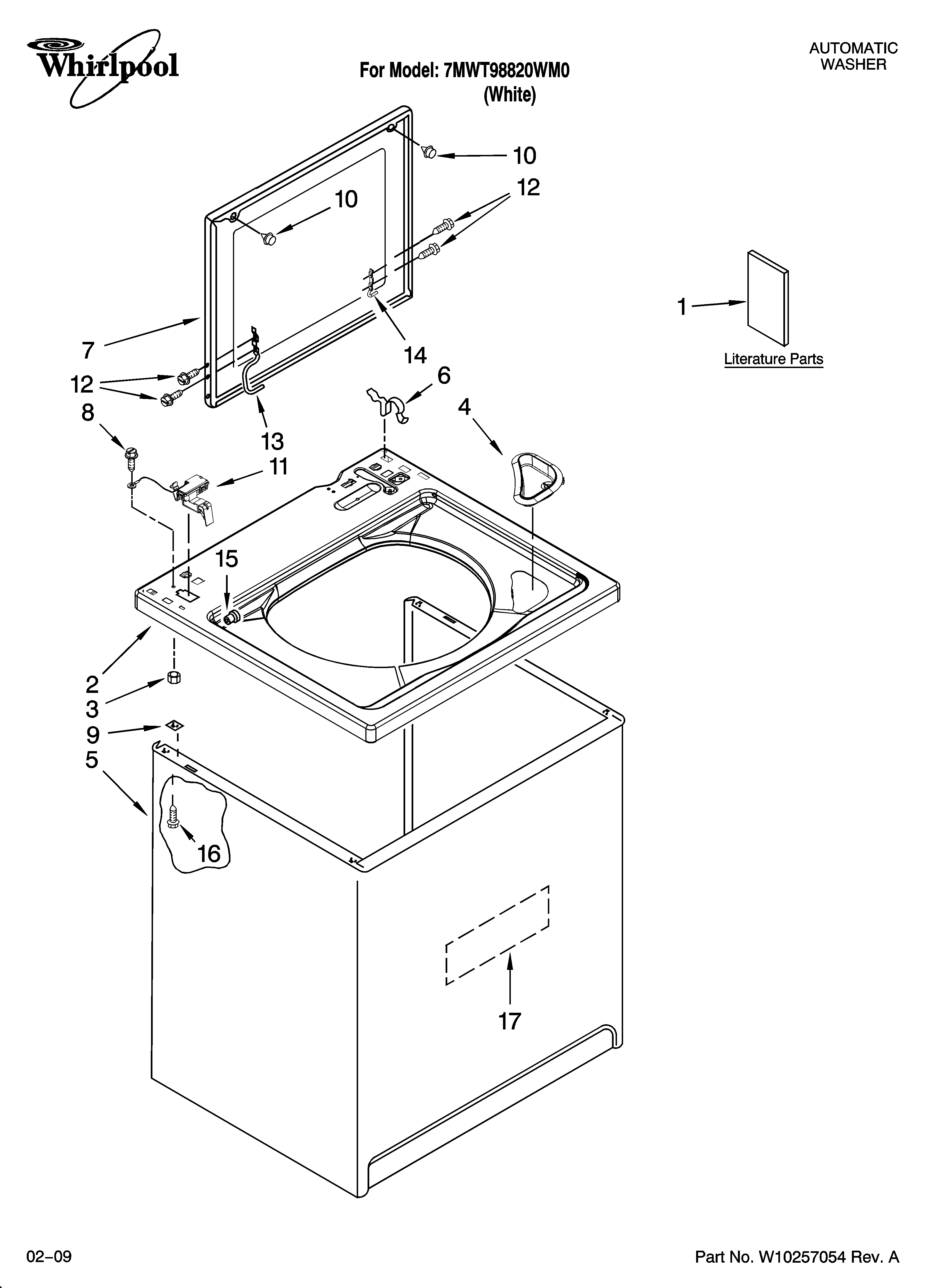 Whirlpool 7MWT98820WM0 top and cabinet parts diagram