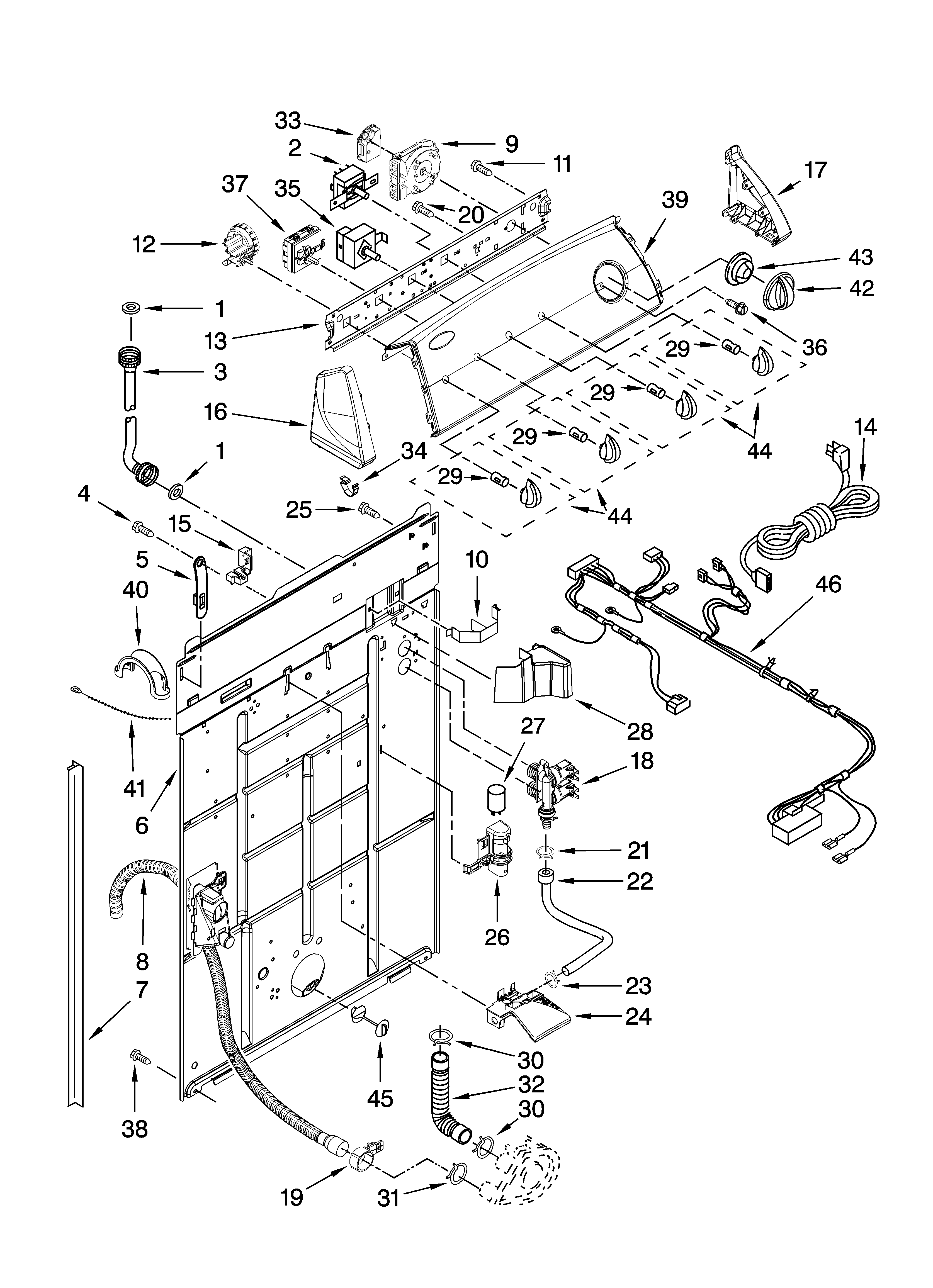 Whirlpool 7MWT98820WM0 controls and rear panel parts diagram