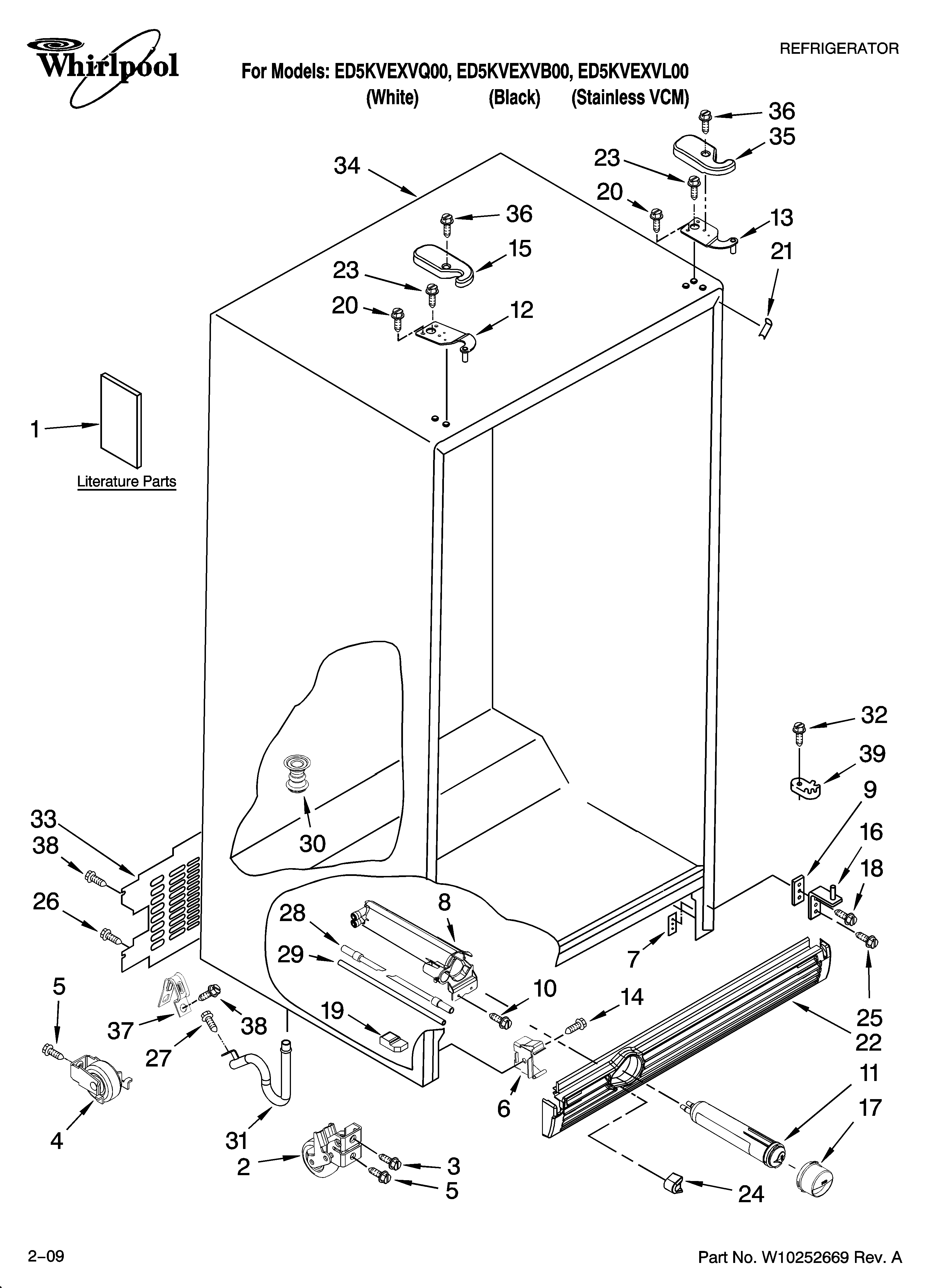 Whirlpool ED5KVEXVB00 cabinet parts diagram