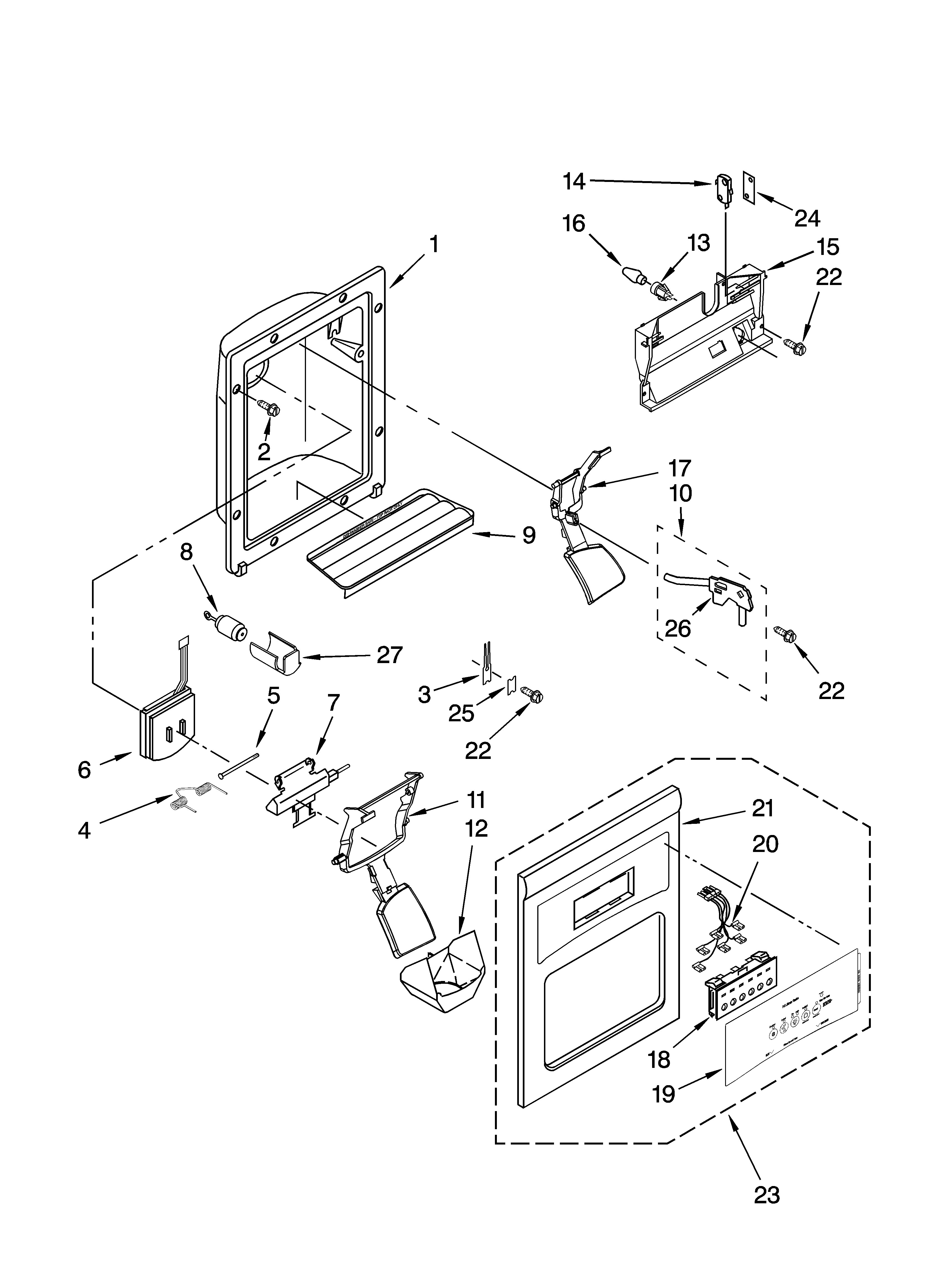 Whirlpool ED5KVEXVB00 dispenser front parts diagram