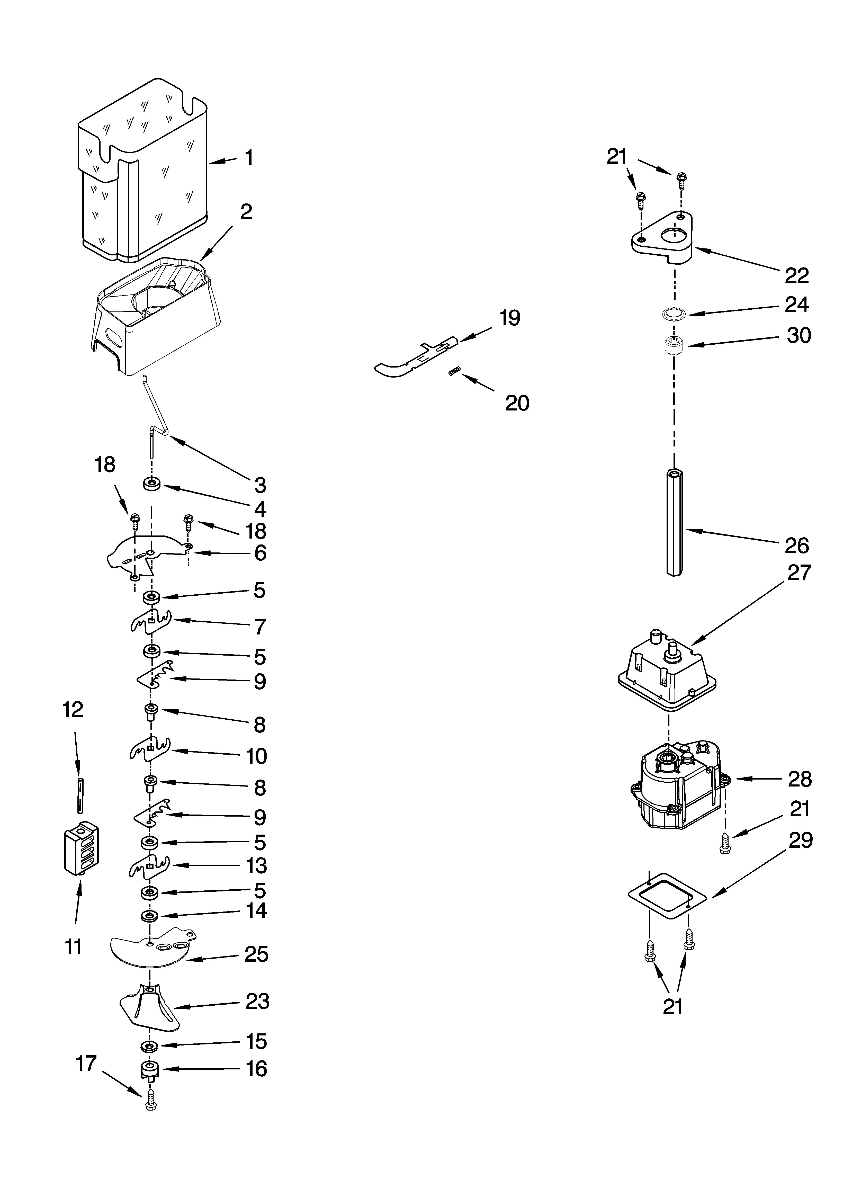 Whirlpool ED5VHAXVB00 motor and ice container parts diagram