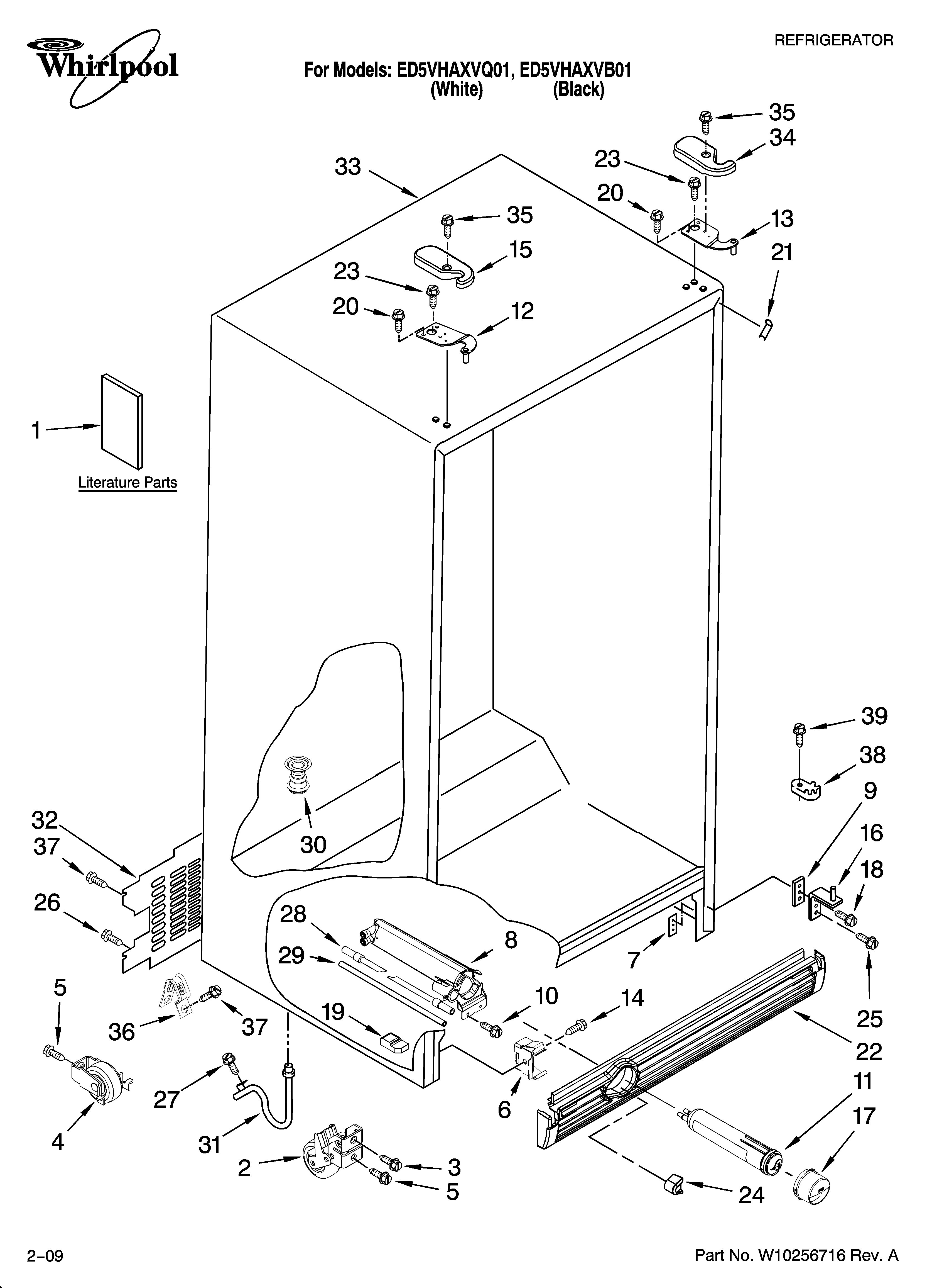Whirlpool ED5VHAXVQ01 cabinet parts diagram