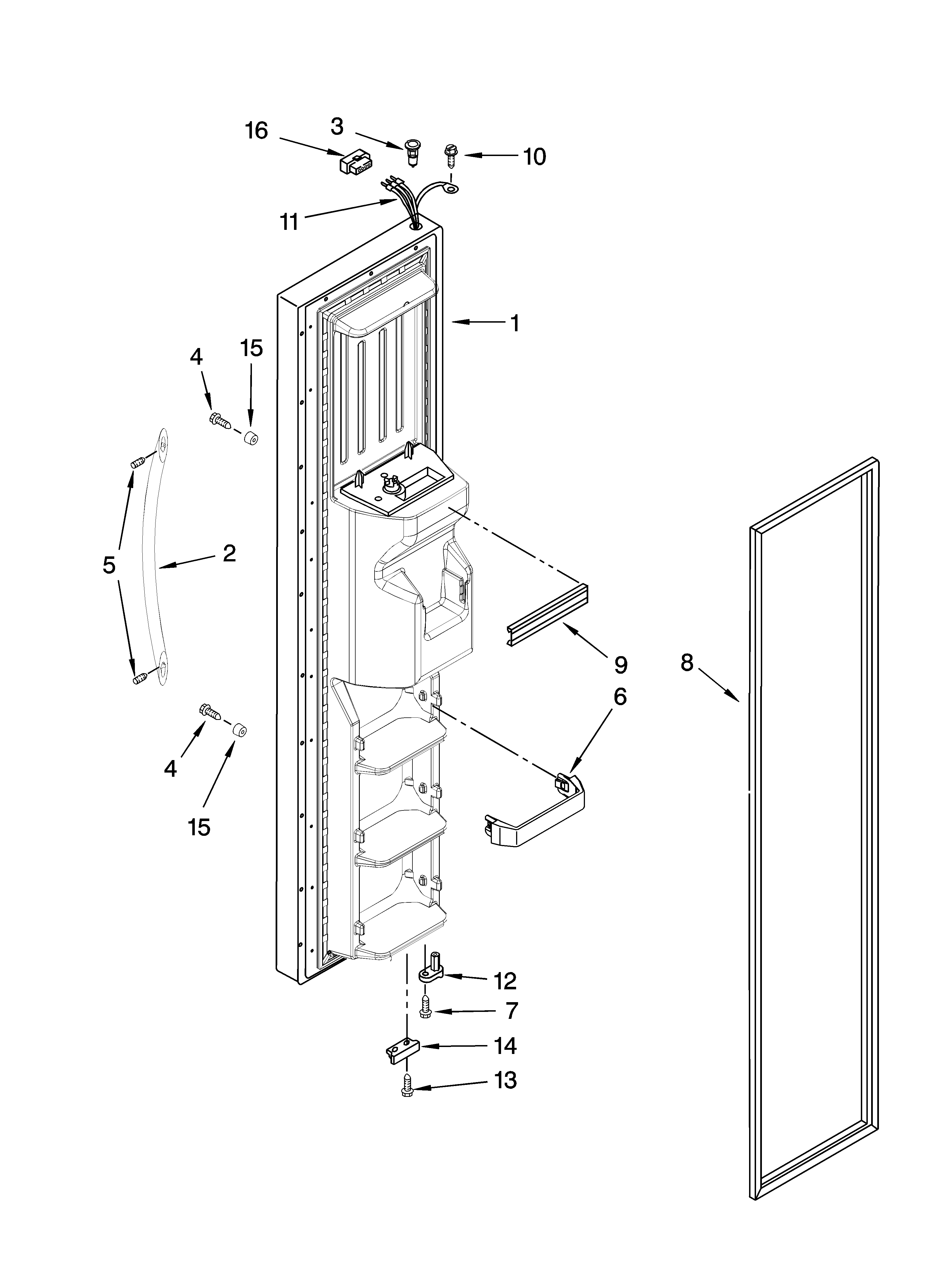 Whirlpool ED5VHAXVQ01 freezer door parts diagram