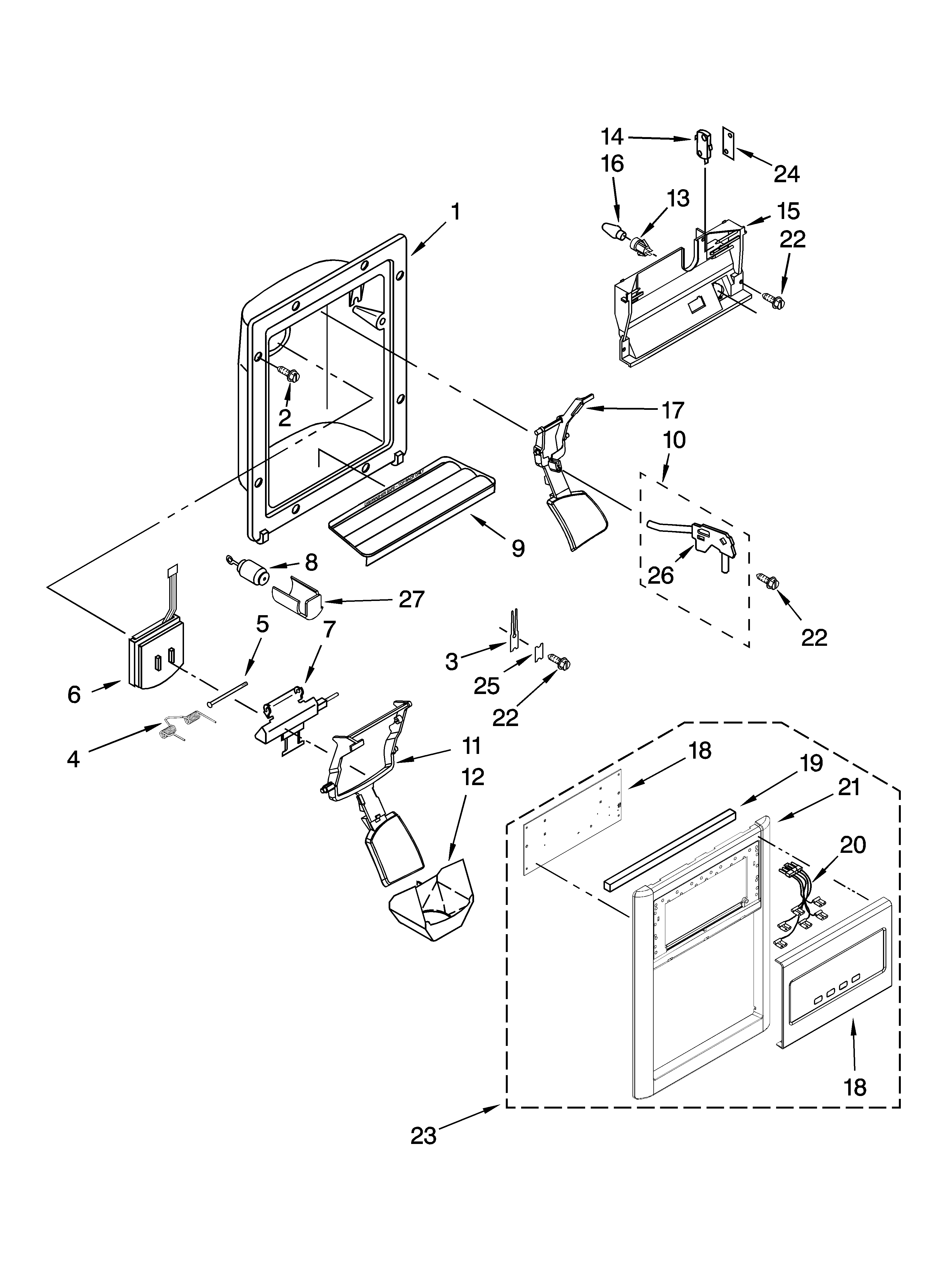 Whirlpool ED5VHAXVQ01 dispenser front parts diagram