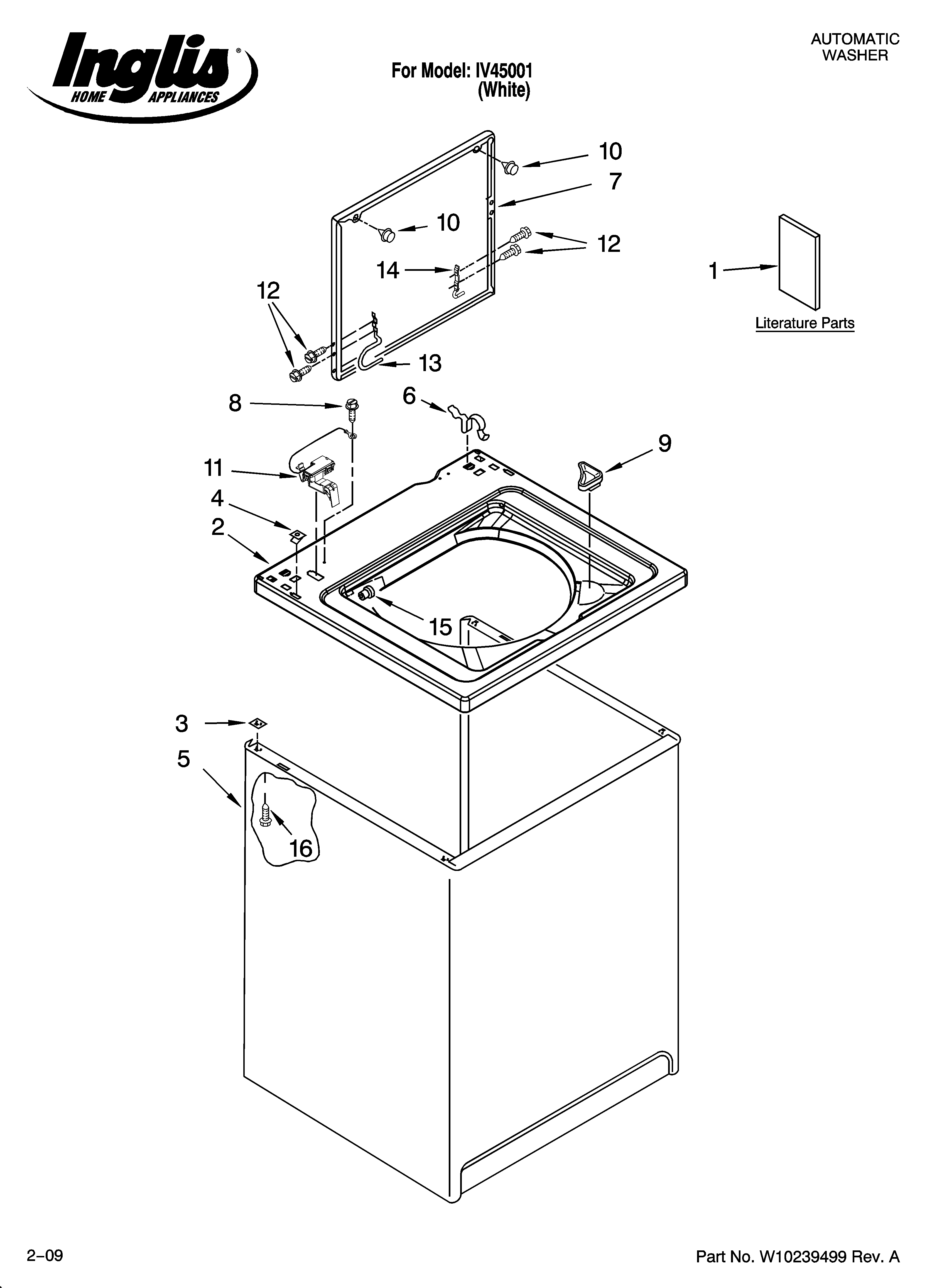 Inglis IV45001 top and cabinet parts diagram