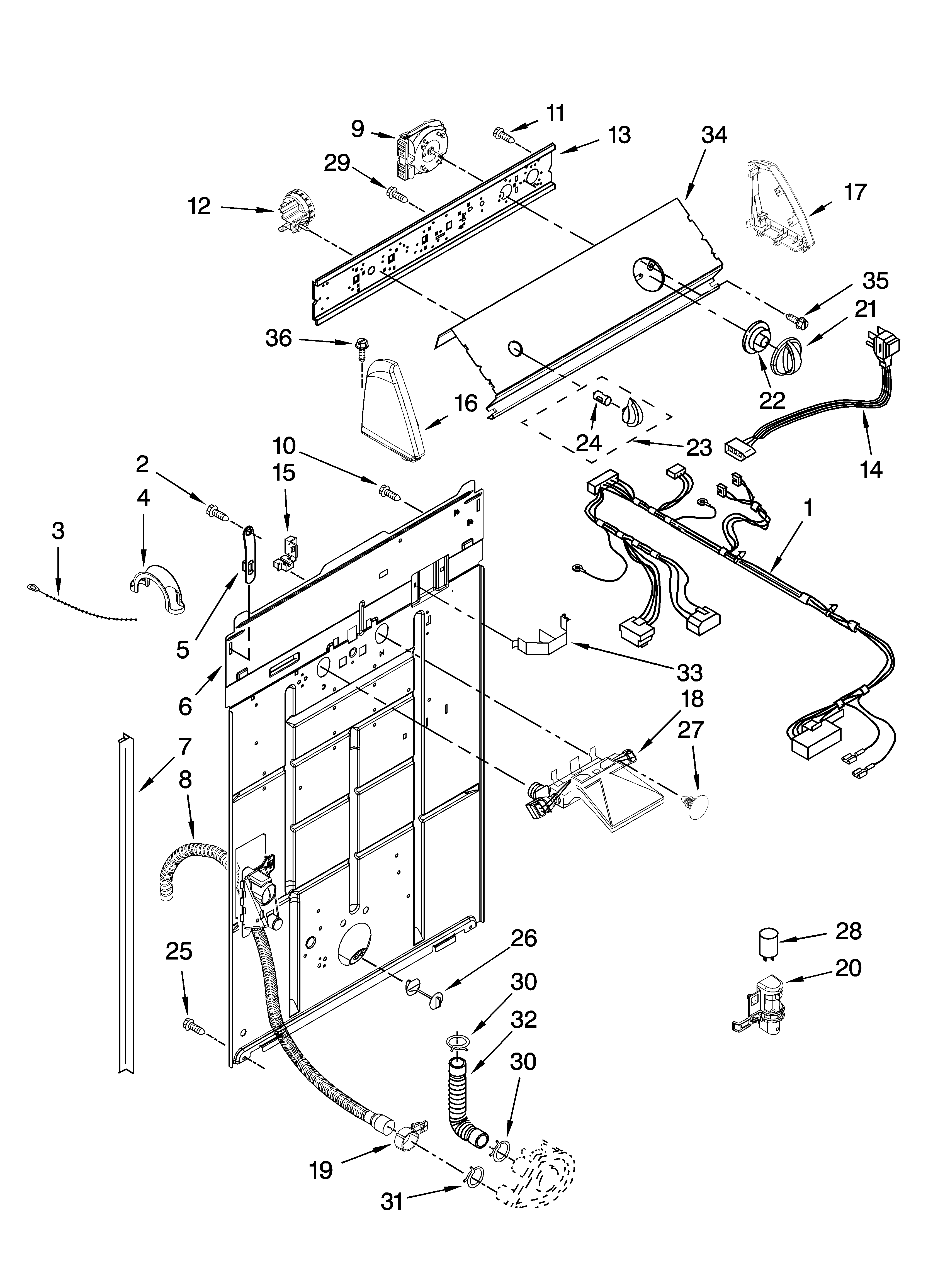 Inglis IV45001 controls and rear panel parts diagram