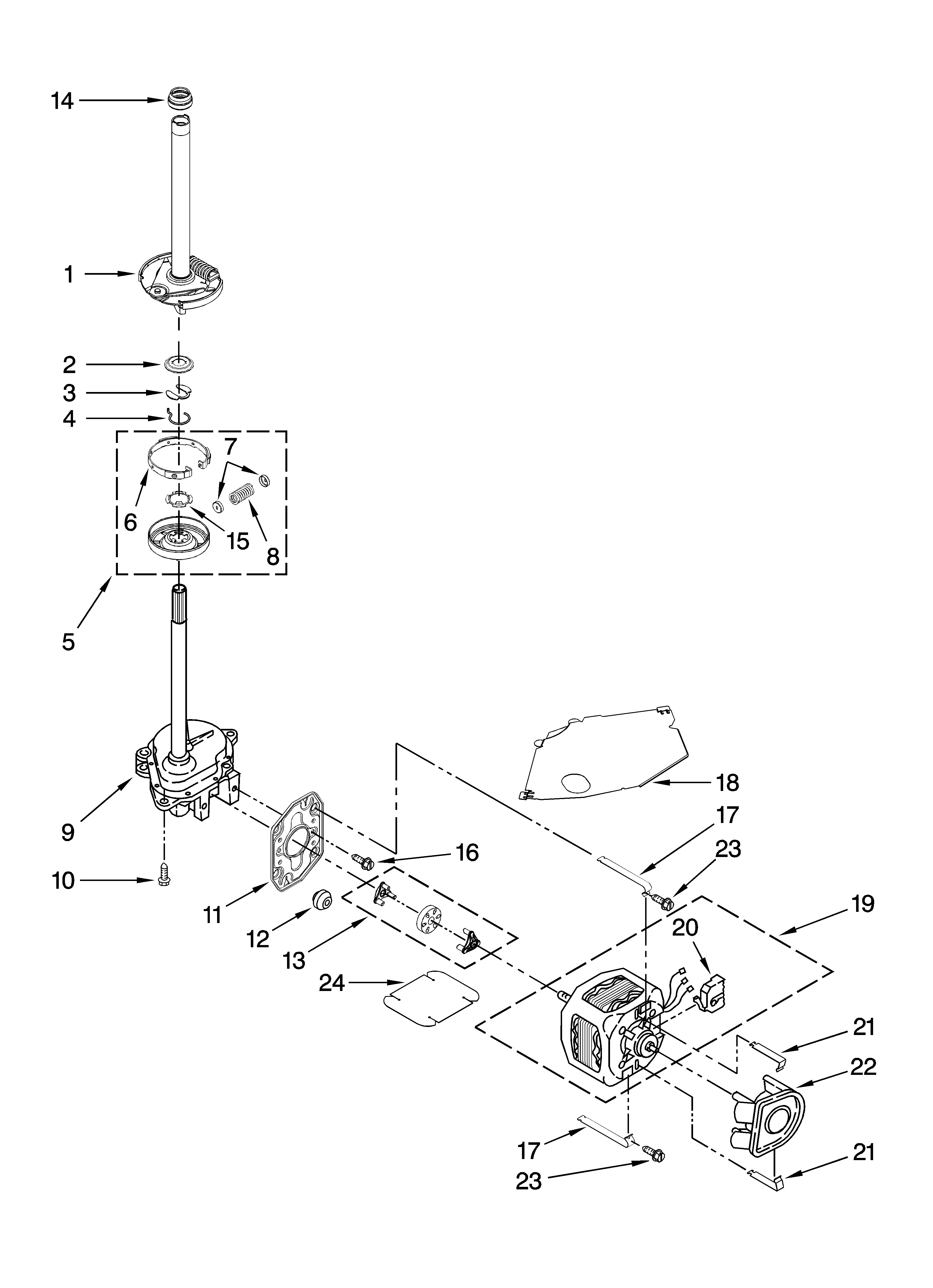 Inglis IV45001 brake, clutch, gearcase, motor and pump parts diagram