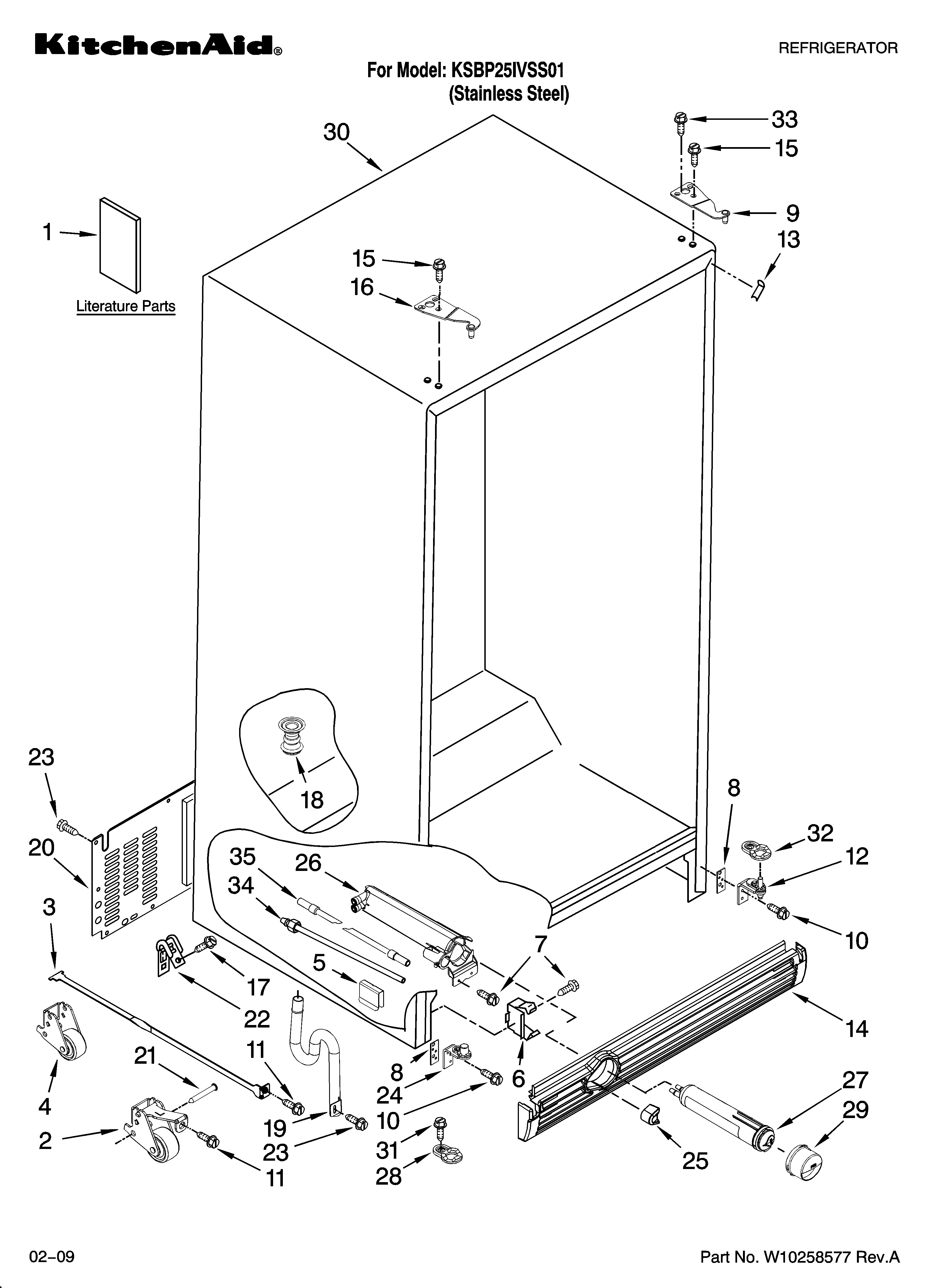 KitchenAid KSBP25IVSS01 cabinet parts diagram