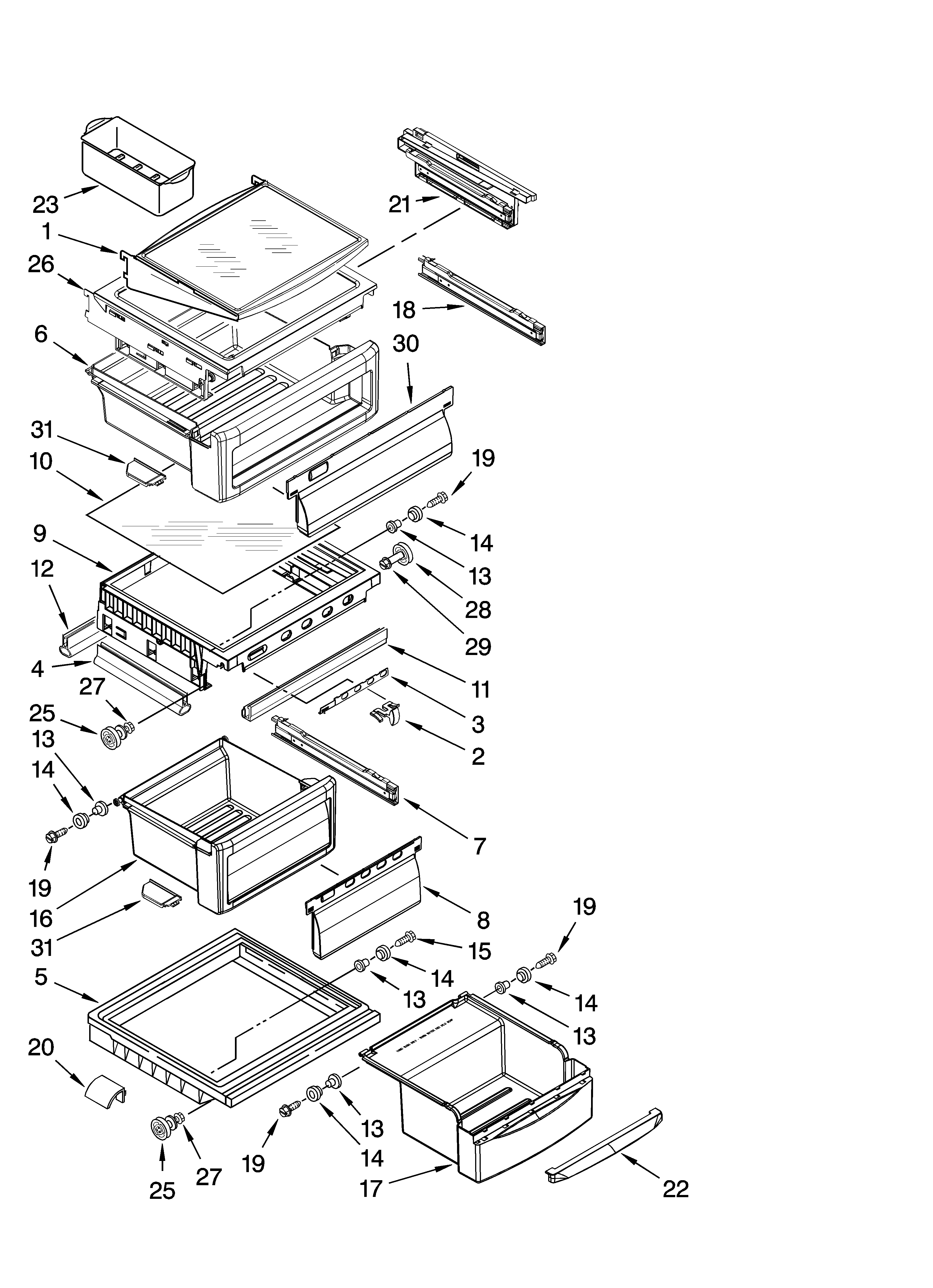 KitchenAid KSBP25IVSS01 refrigerator shelf parts diagram