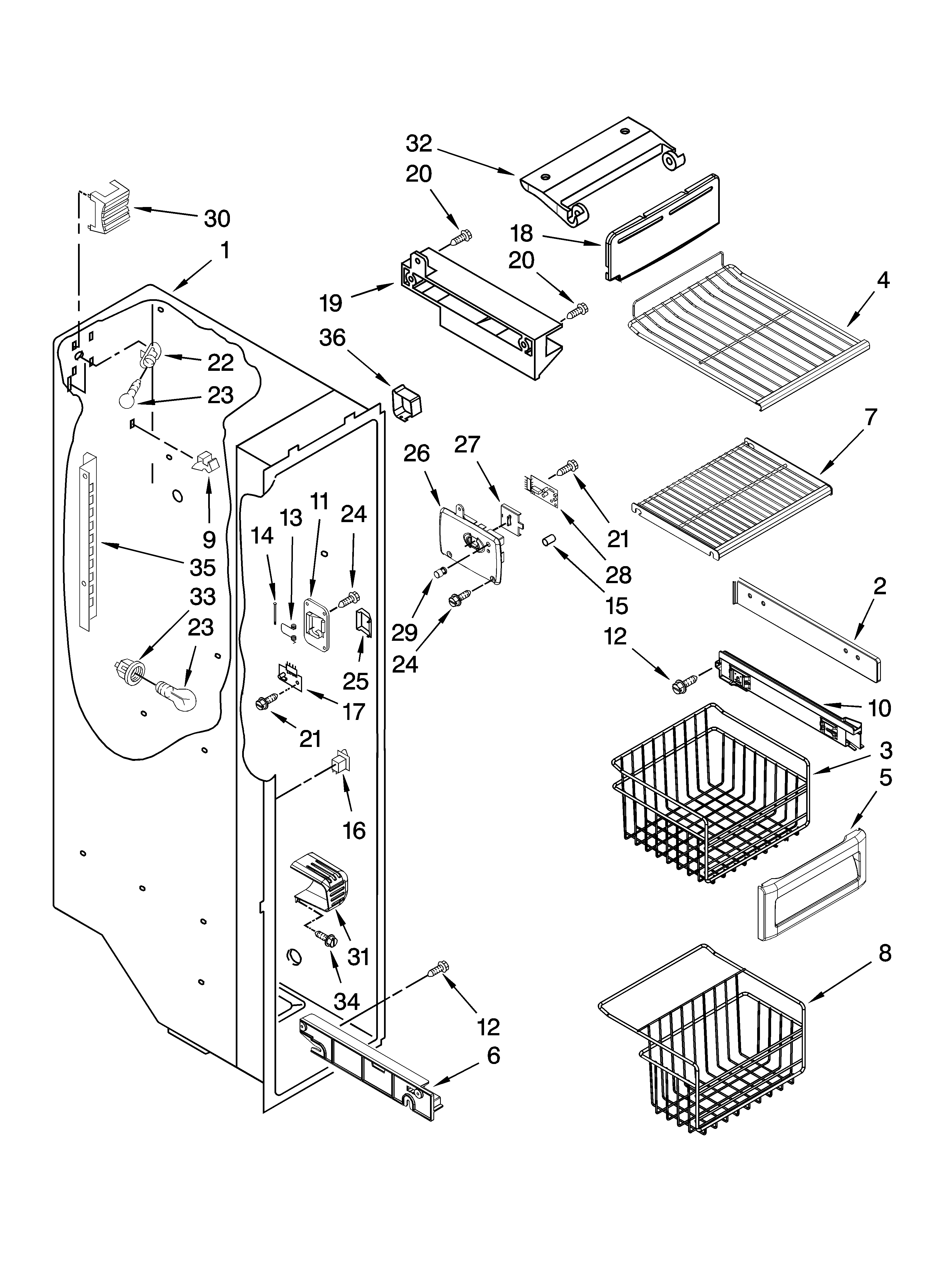 KitchenAid KSBP25IVSS01 freezer liner parts diagram