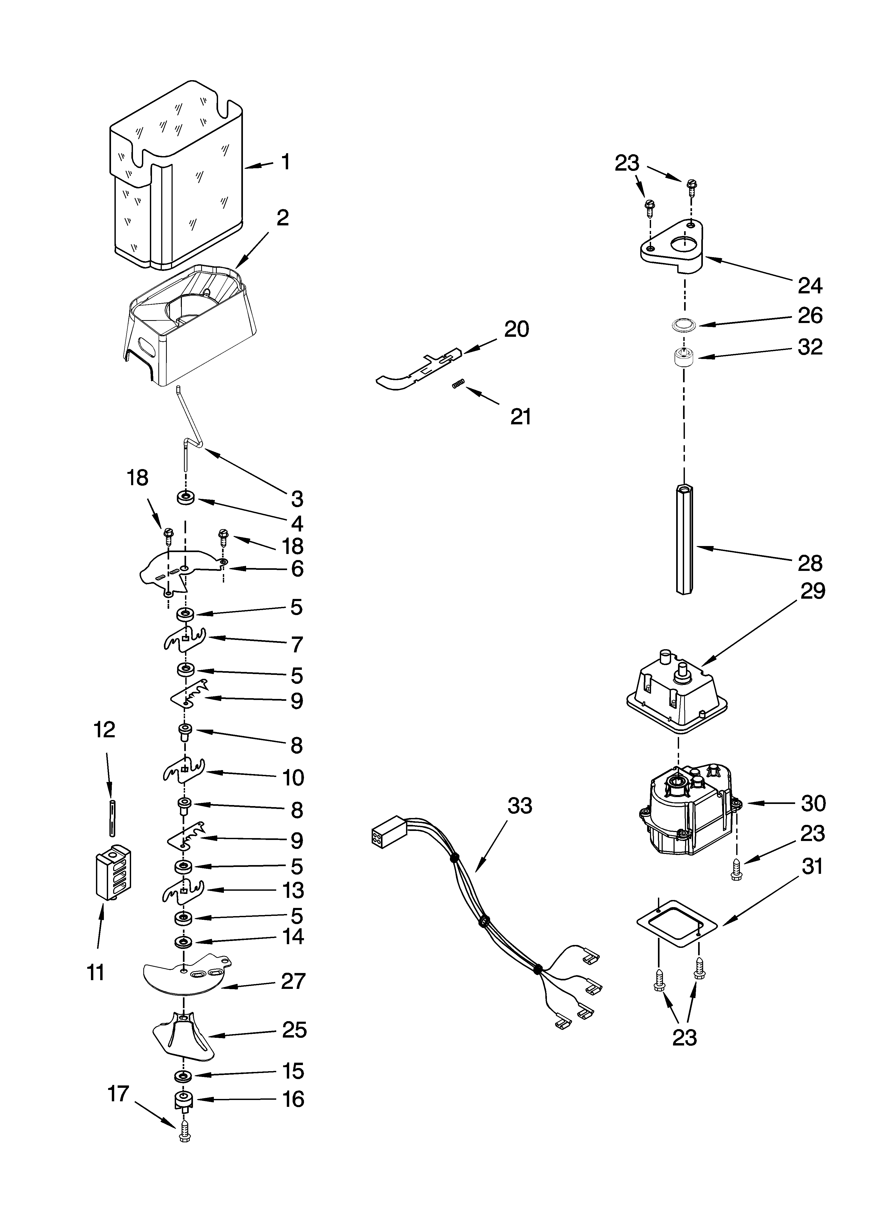 KitchenAid KSBP25IVSS01 motor and ice container parts diagram