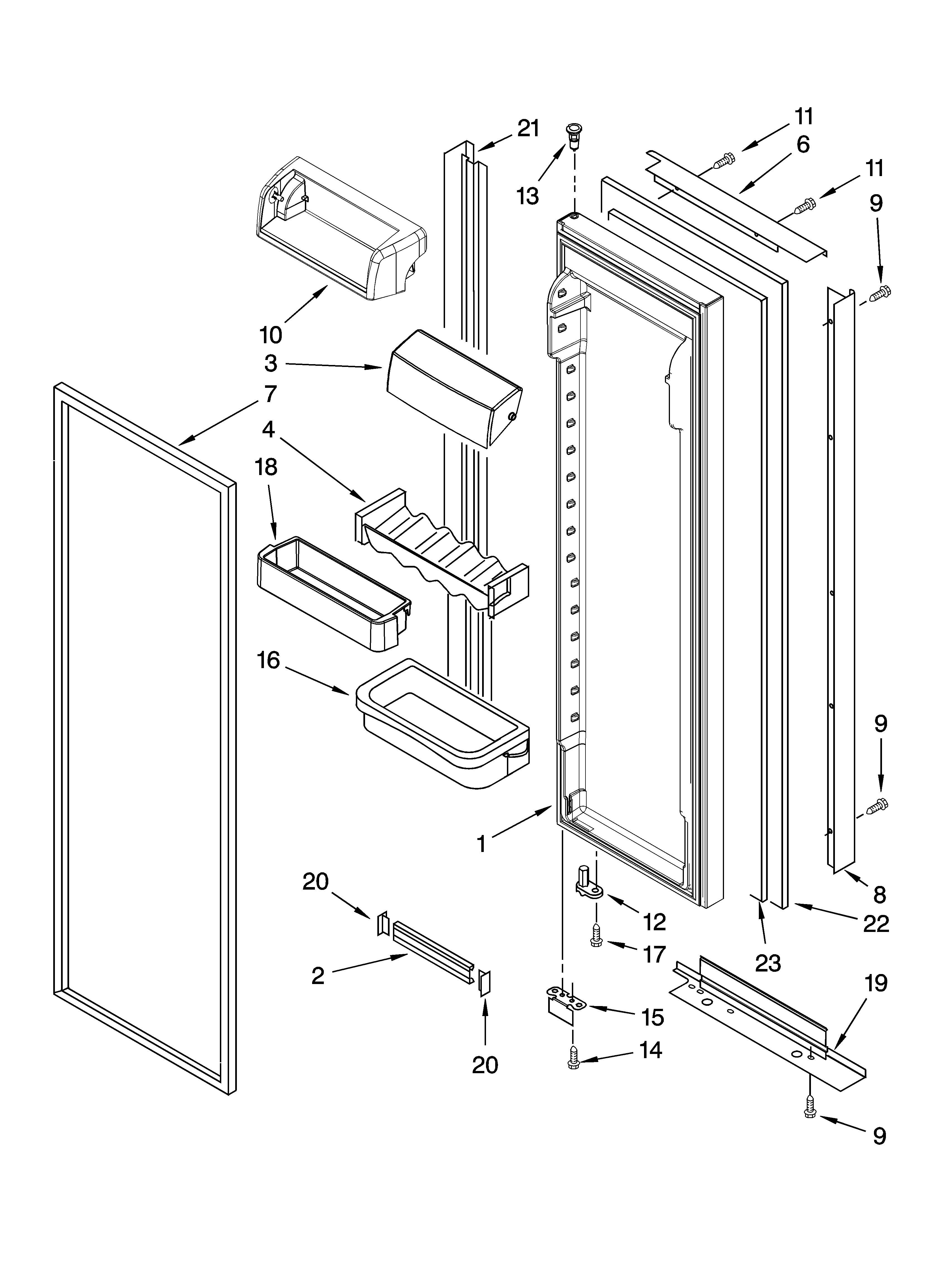 KitchenAid KSBP25IVSS01 refrigerator door parts diagram