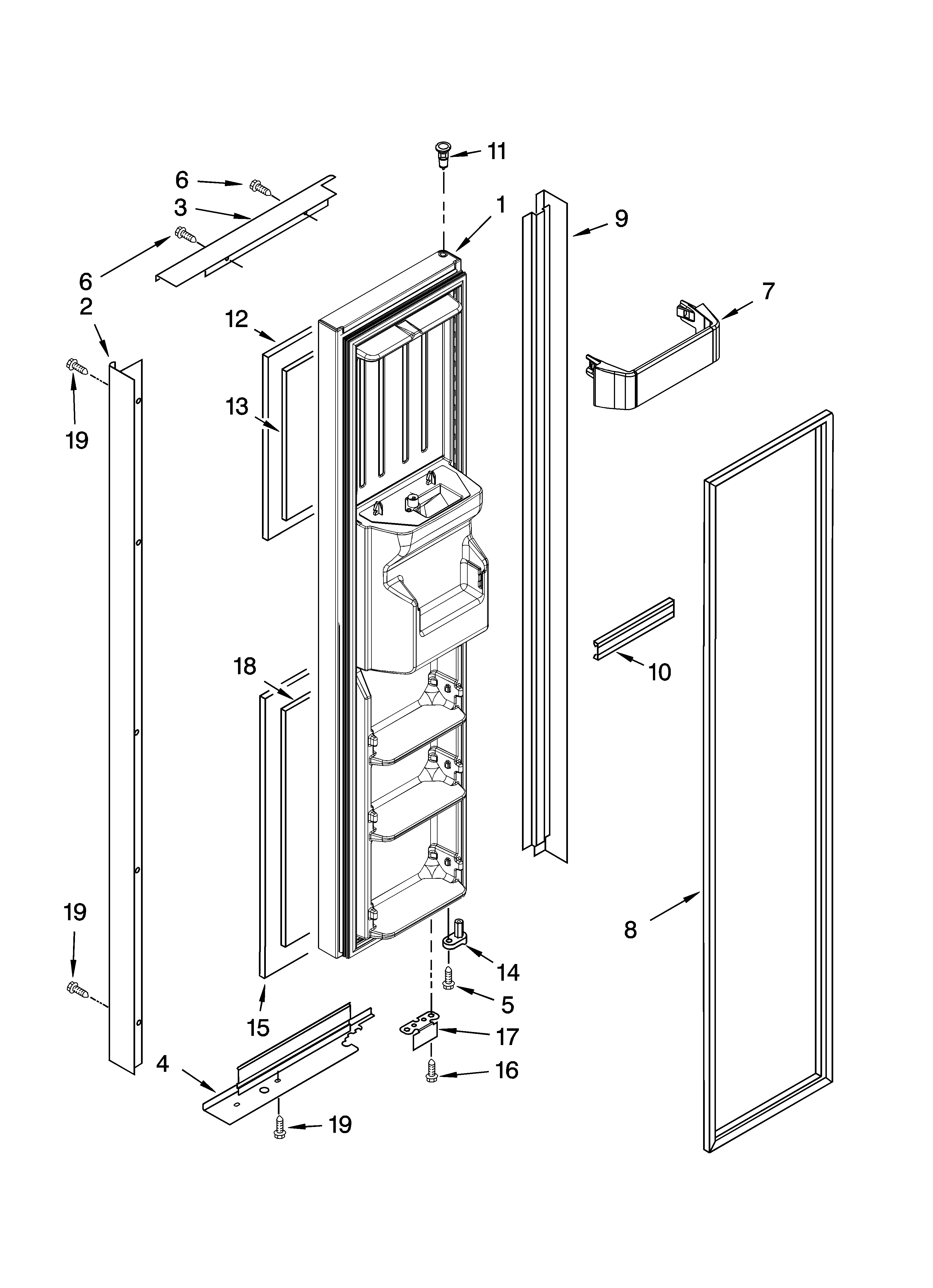 KitchenAid KSBP25IVSS01 freezer door parts diagram
