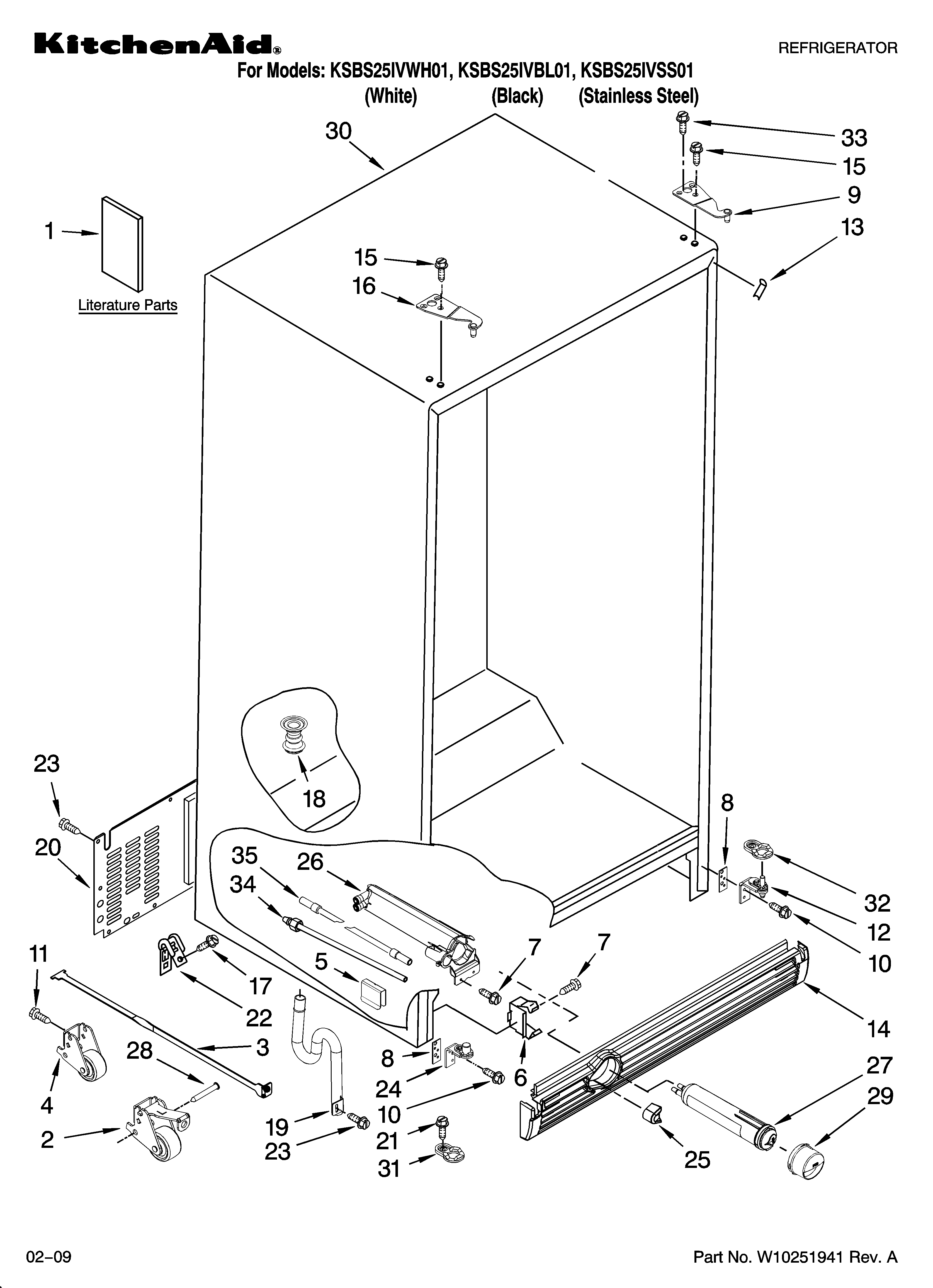 KitchenAid KSBS25IVWH01 cabinet parts diagram