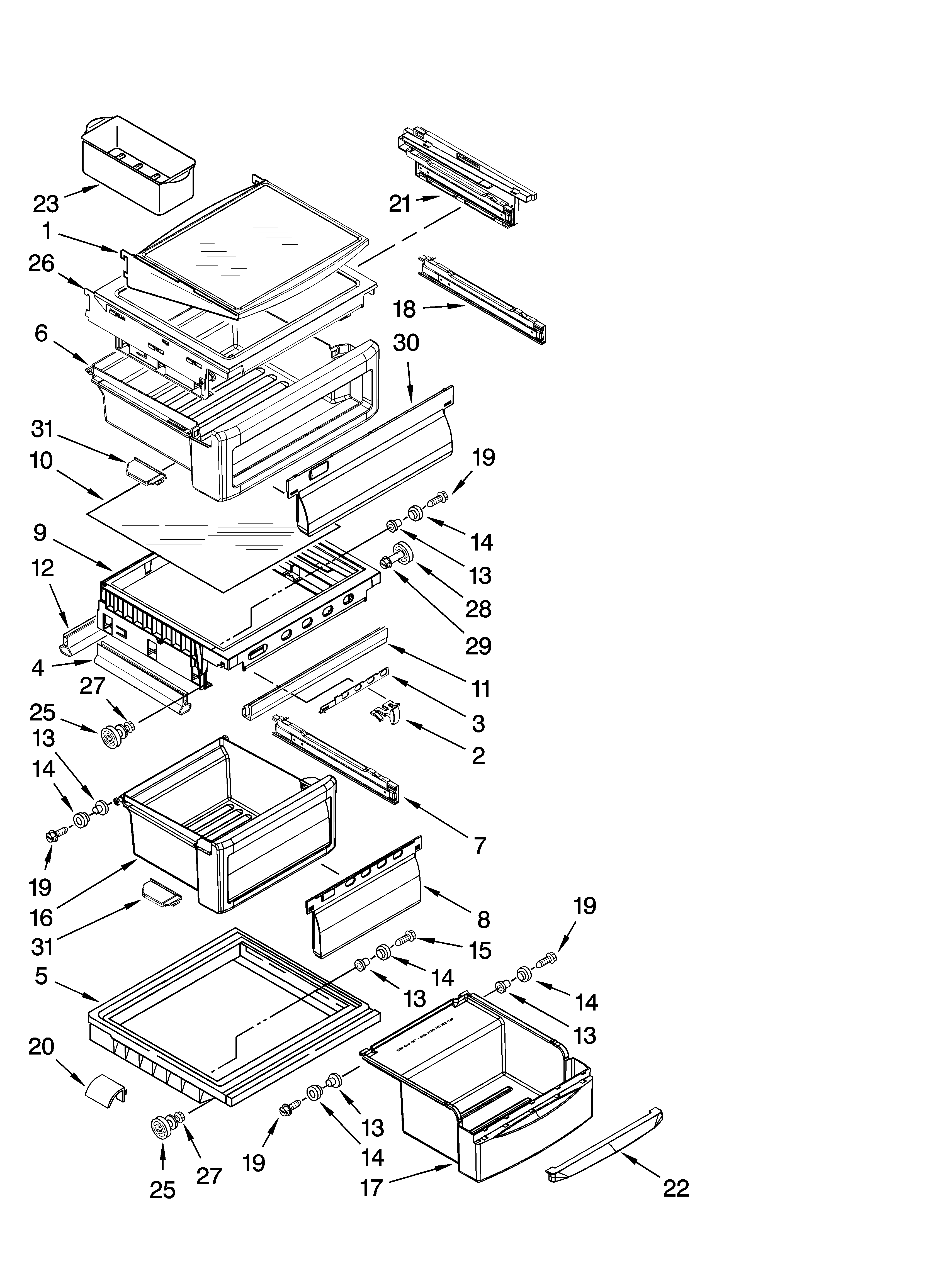KitchenAid KSBS25IVWH01 refrigerator shelf parts diagram