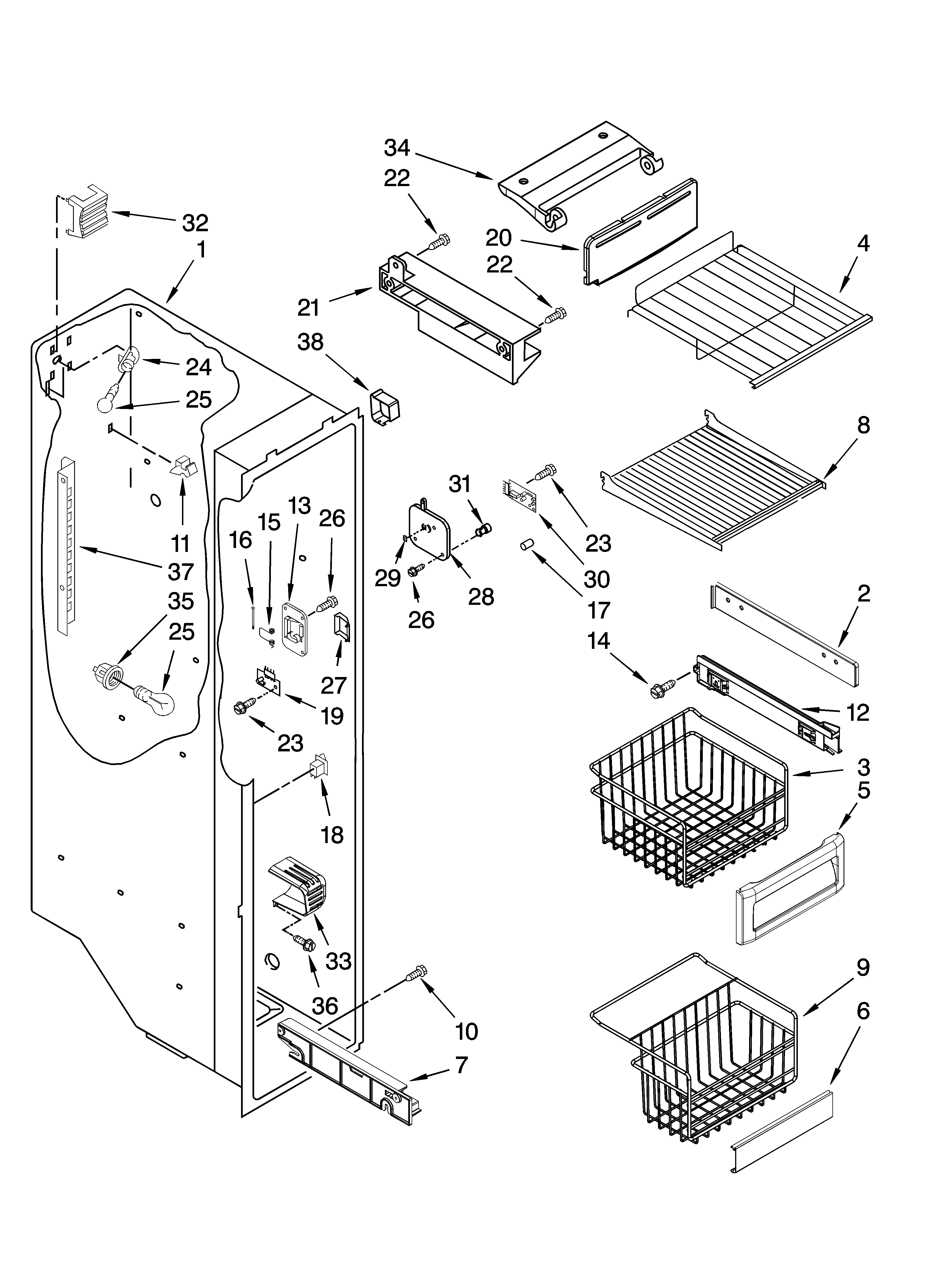 KitchenAid KSBS25IVWH01 freezer liner parts diagram