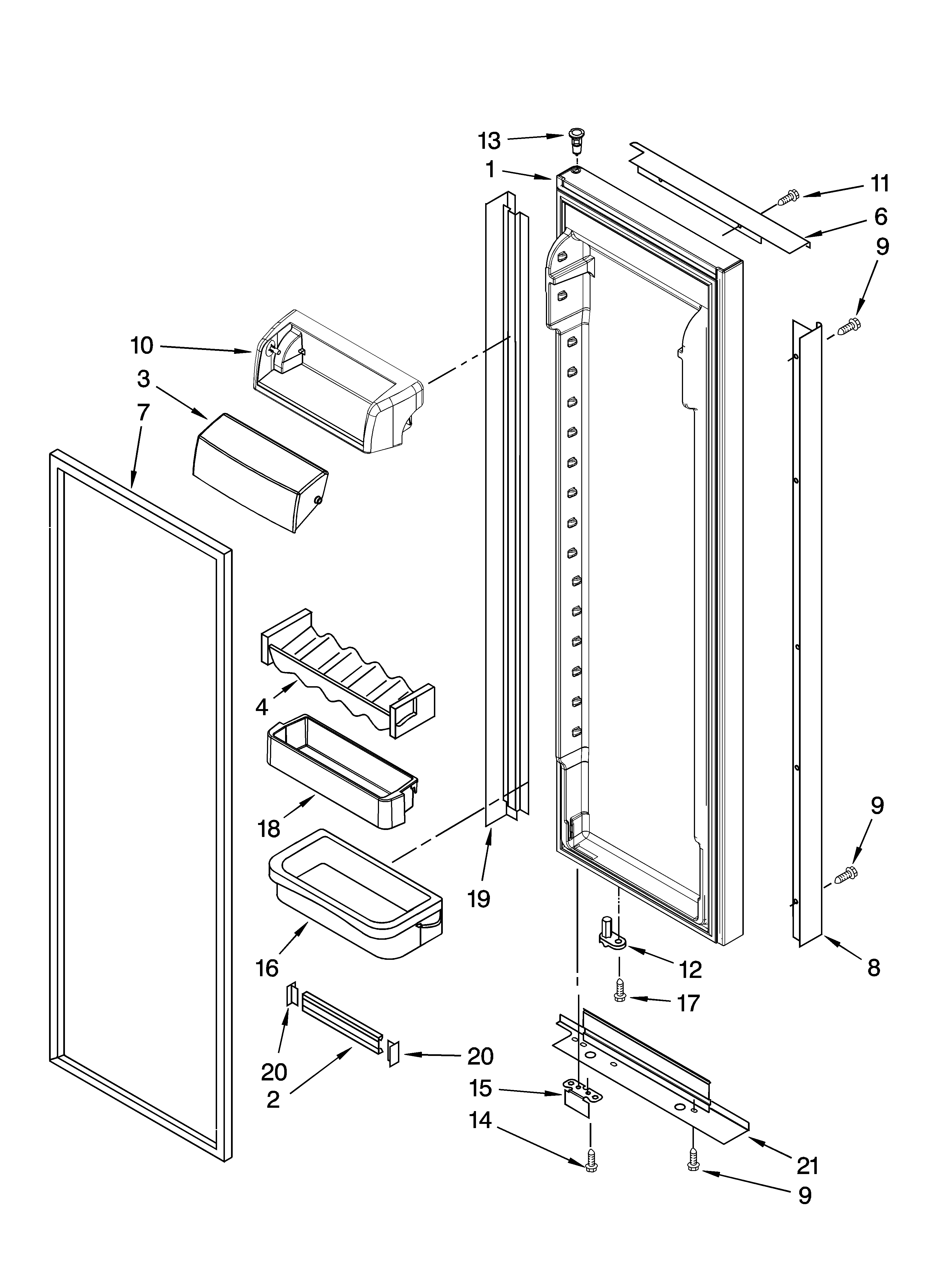 KitchenAid KSBS25IVWH01 refrigerator door parts diagram