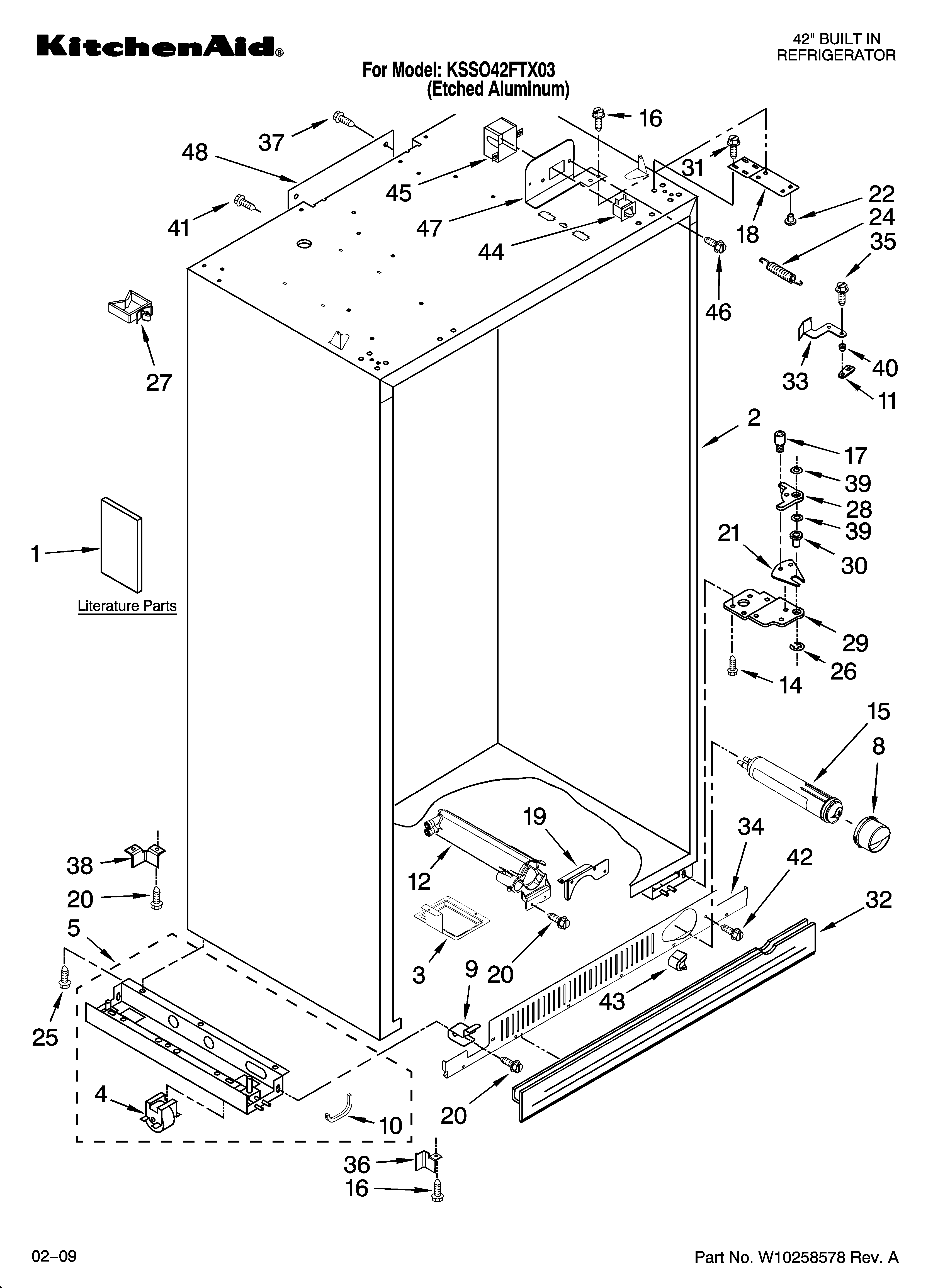 KitchenAid KSSO42FTX03 cabinet parts diagram