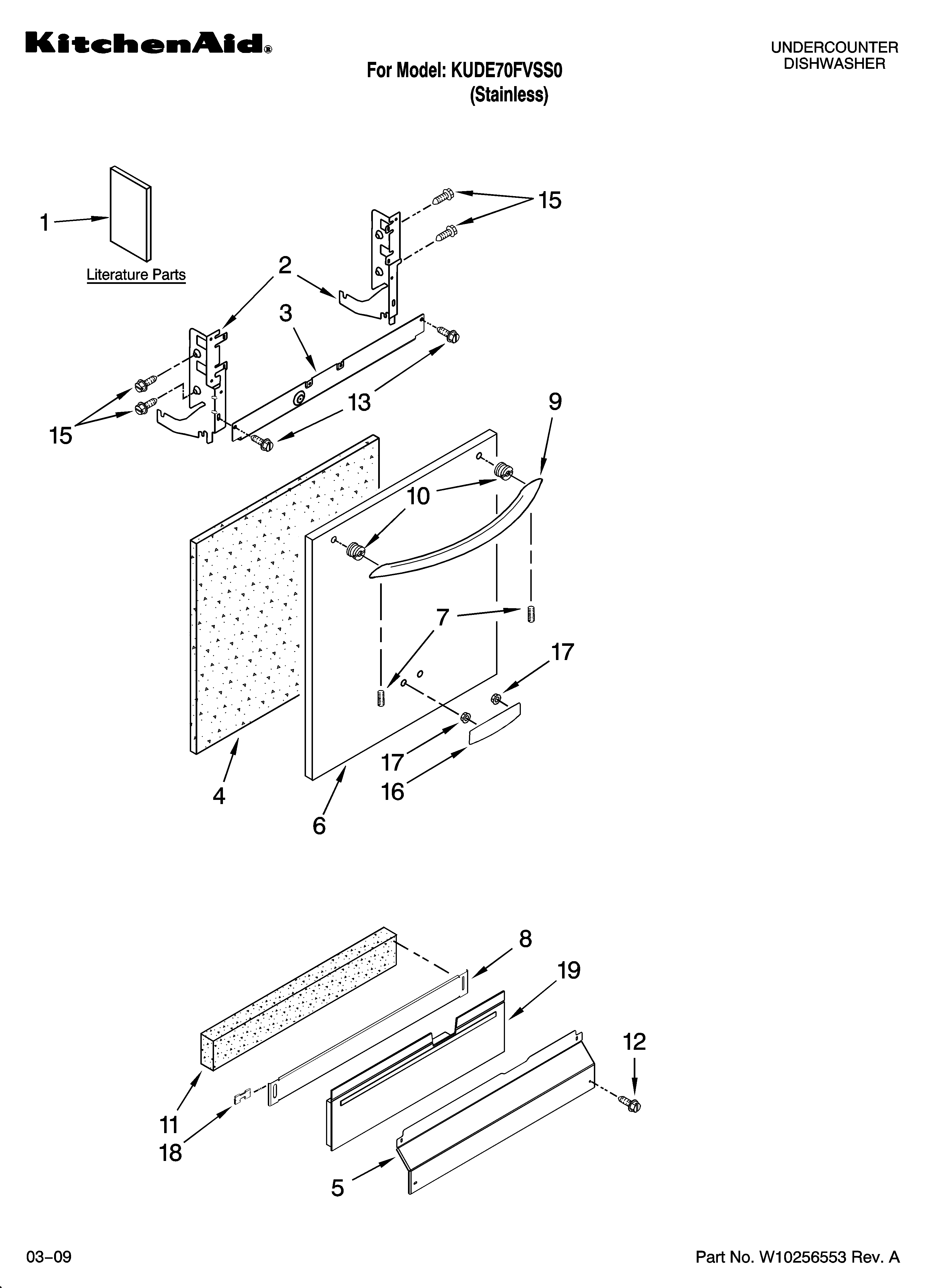 KitchenAid KUDE70FVSS0 door and panel parts diagram